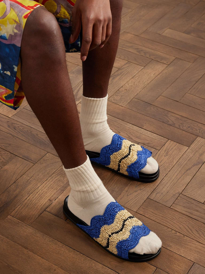 Marni + No Vacancy Inn Striped Woven Raffia and Leather Slides outlook