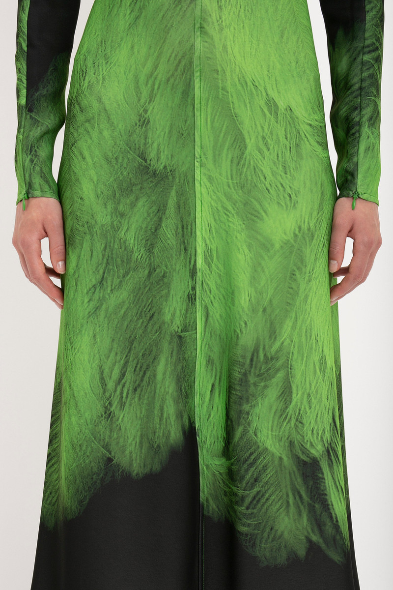 Victoria Beckham Dolman Midi Dress In Green Digital Feather Print -  1423WDR004988A-A/O-Feather---Green/Black-4 | REVERSIBLE