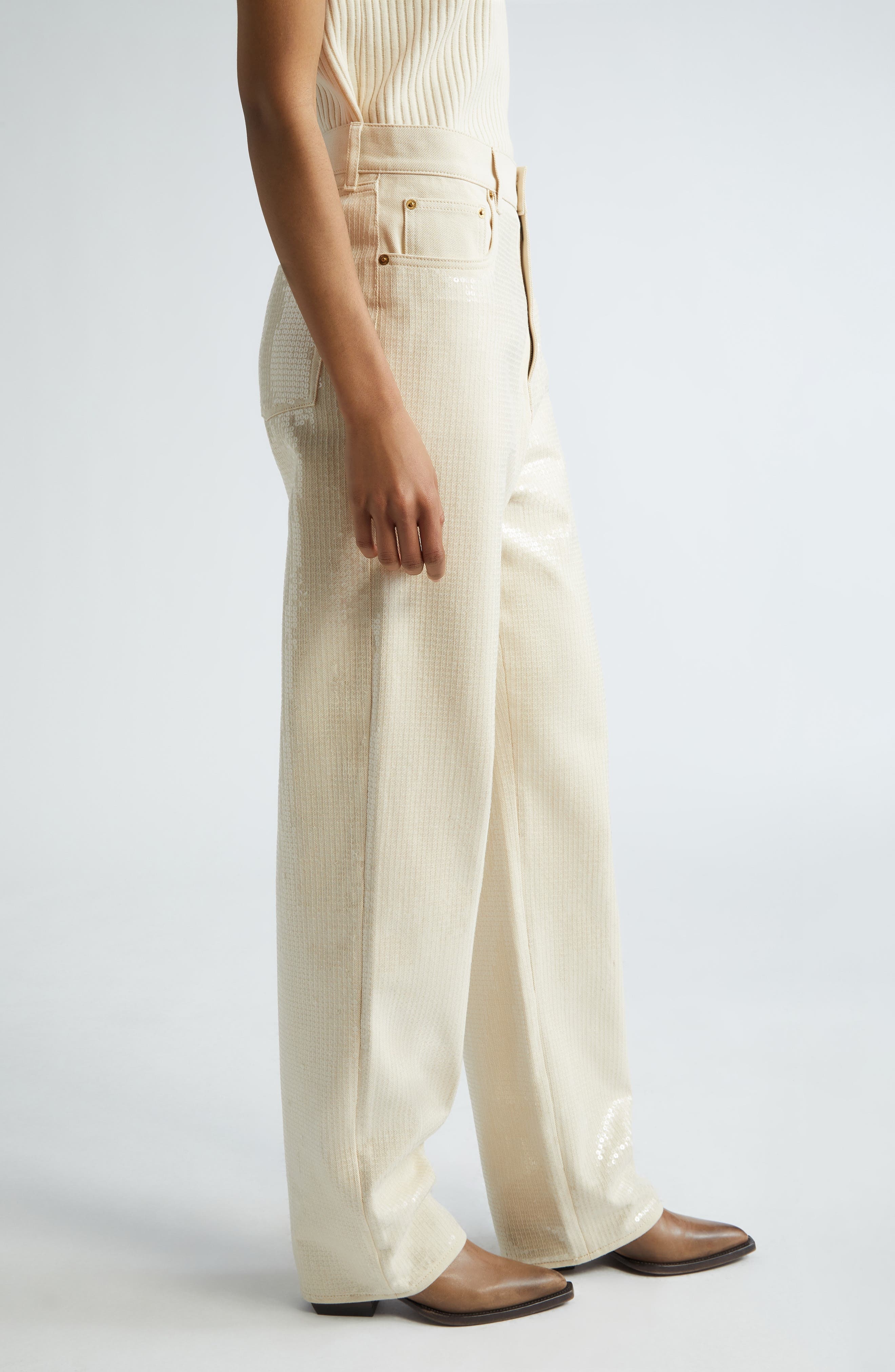 Golden Goose Kim Sequin Five-Pocket Pants in Ecru at Nordstrom - 4