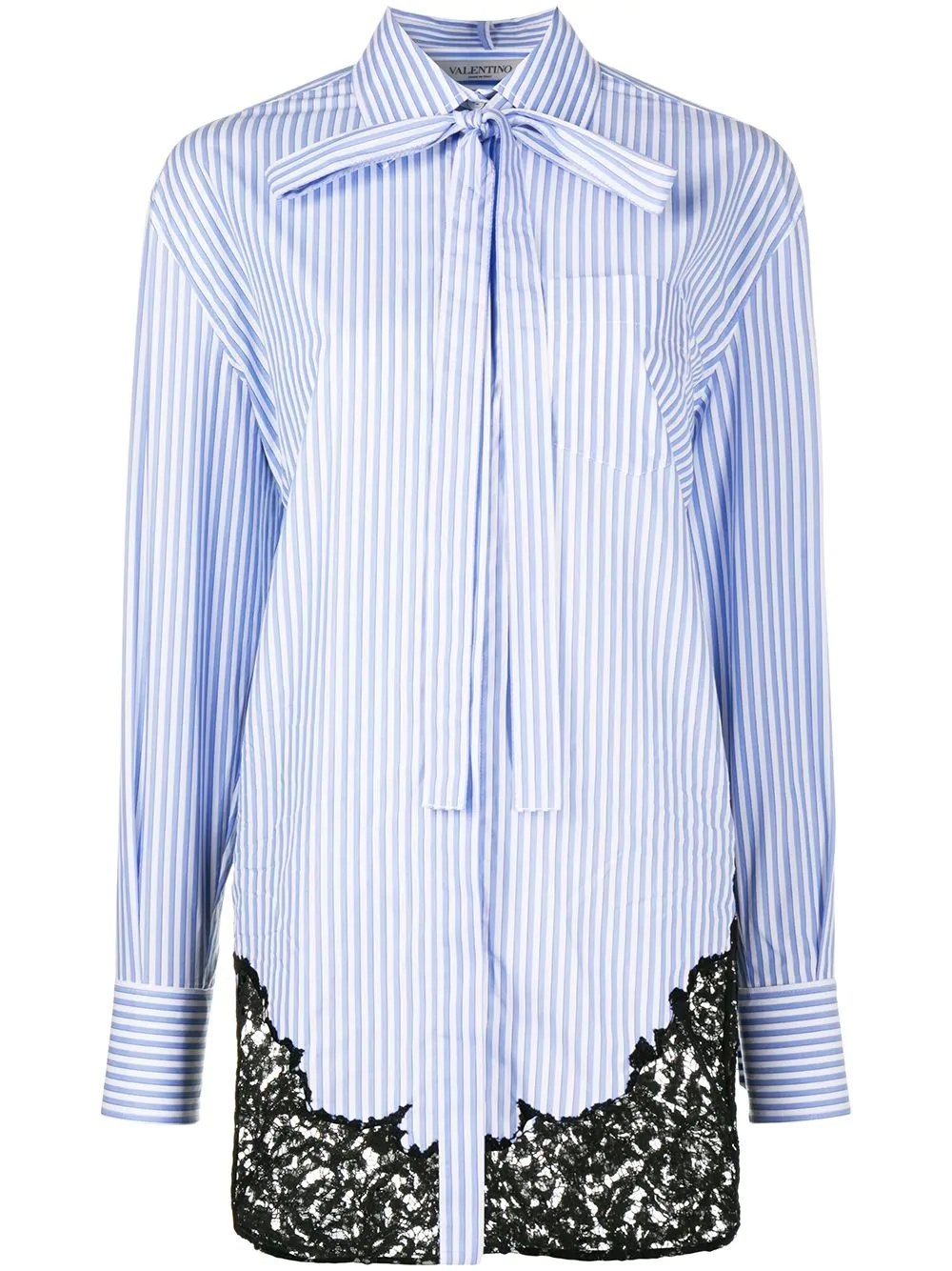 lace-insert pinstripe shirt - 1