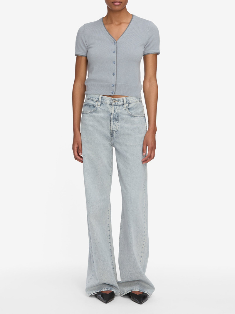 FRAME The Cashmere Mix Trim Cardi in Grey Blue outlook