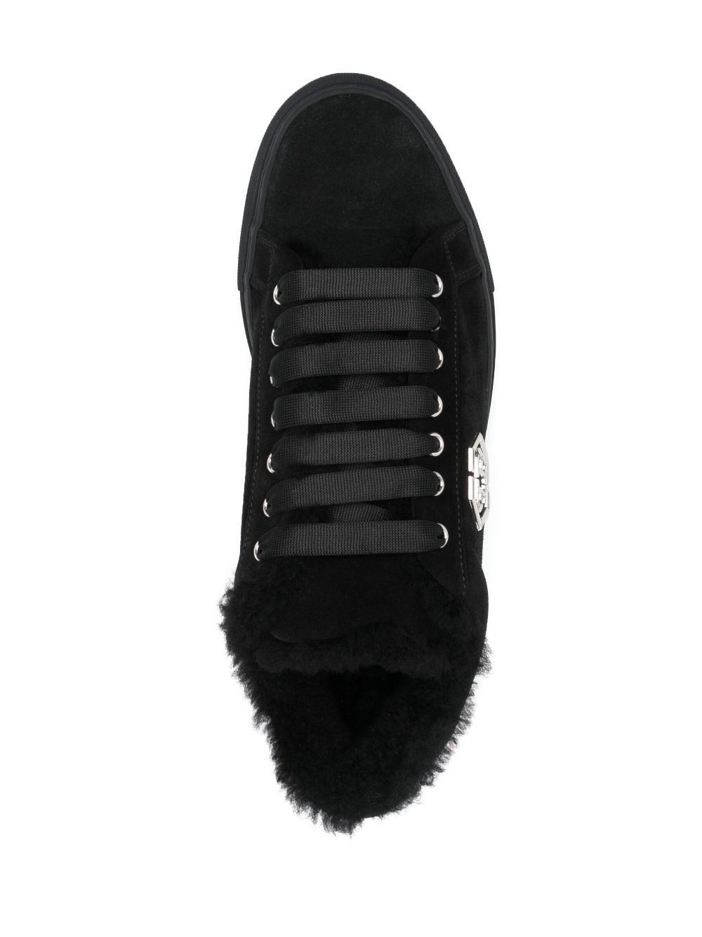 logo-plaque leather sneakers - 4