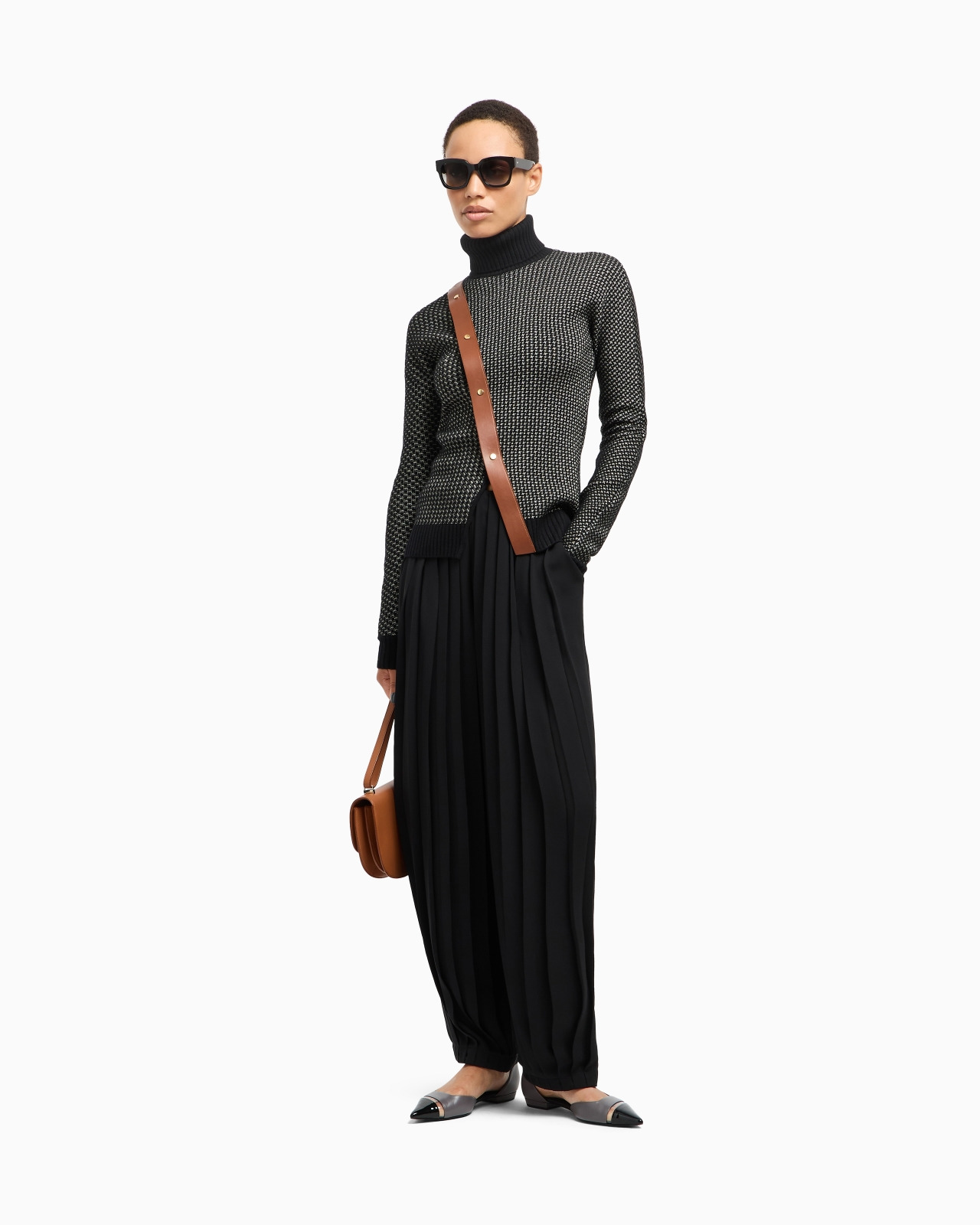 JACQUARD WOOL AND CASHMERE MOCK-NECK JUMPER WITH LEATHER DETAIL - 2