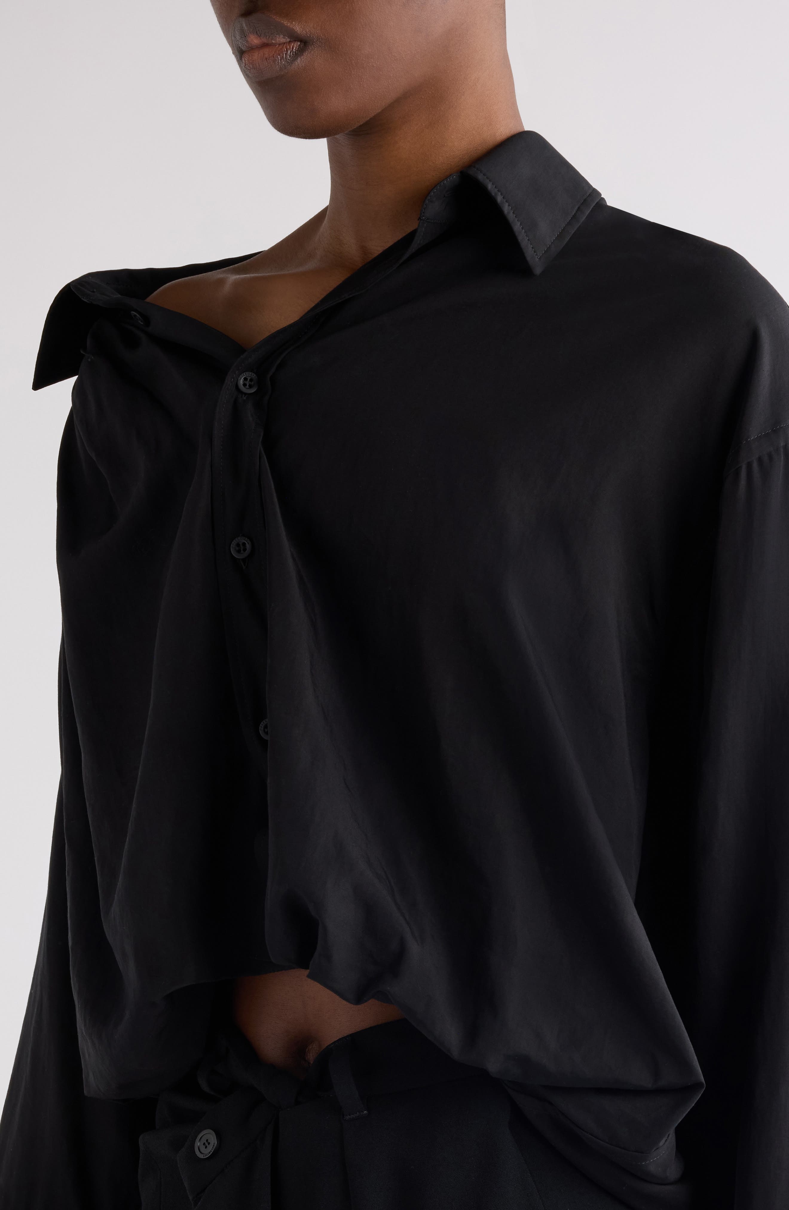 Balenciaga One-Shoulder Button-Up Shirt in 1000 Black at Nordstrom - 5