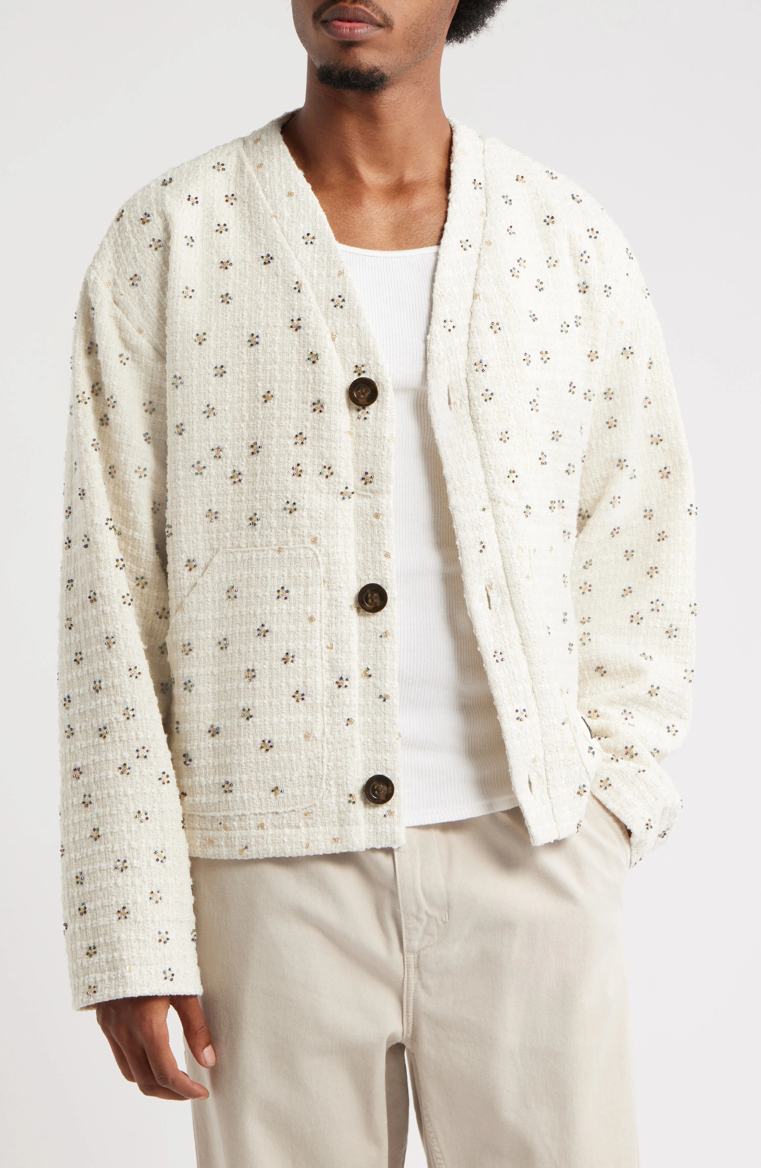 HONOR THE GIFT Oversize Beaded Cardigan in White at Nordstrom - 1