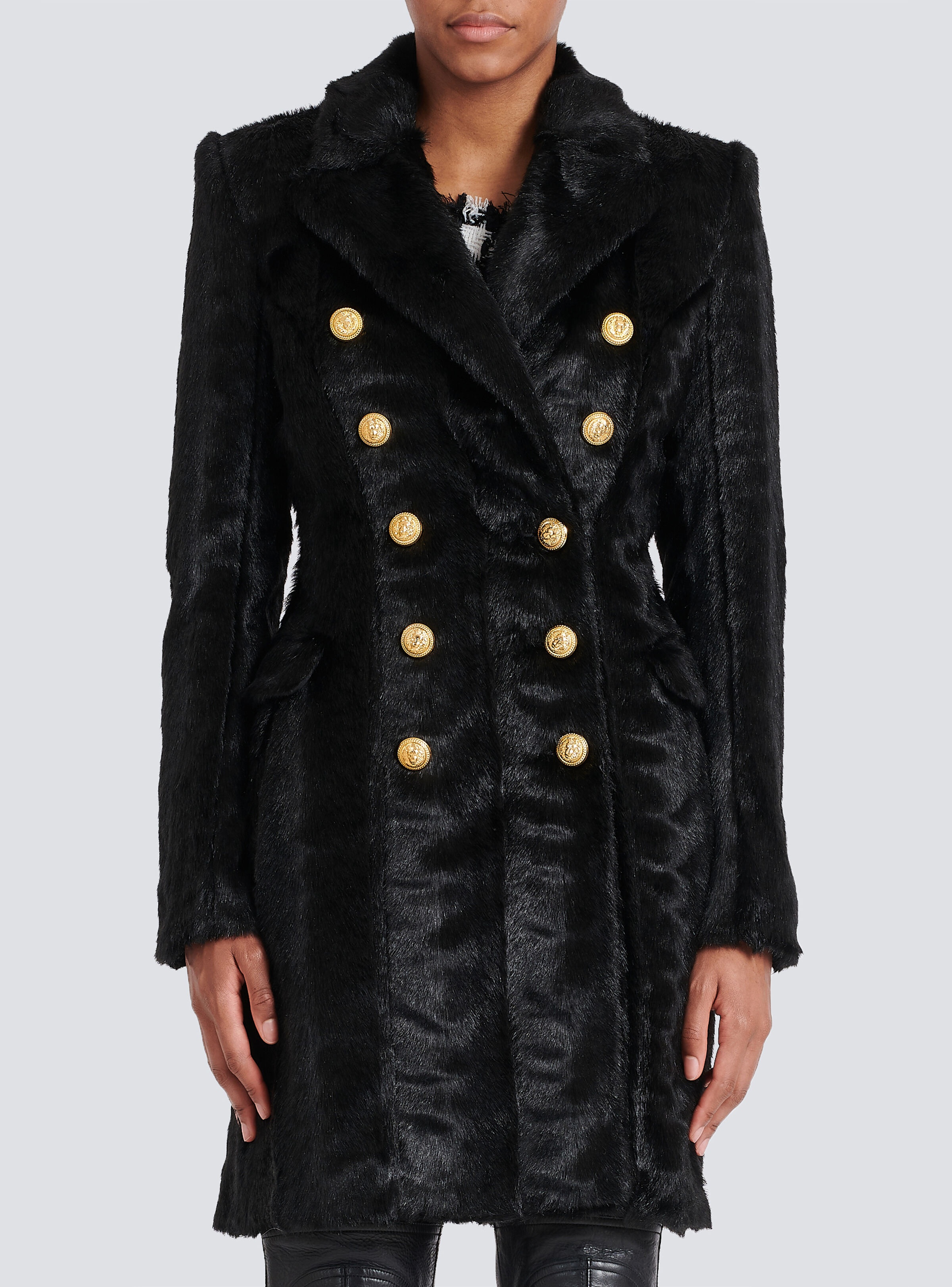 Long faux fur coat with double-buttoned fastening - 6