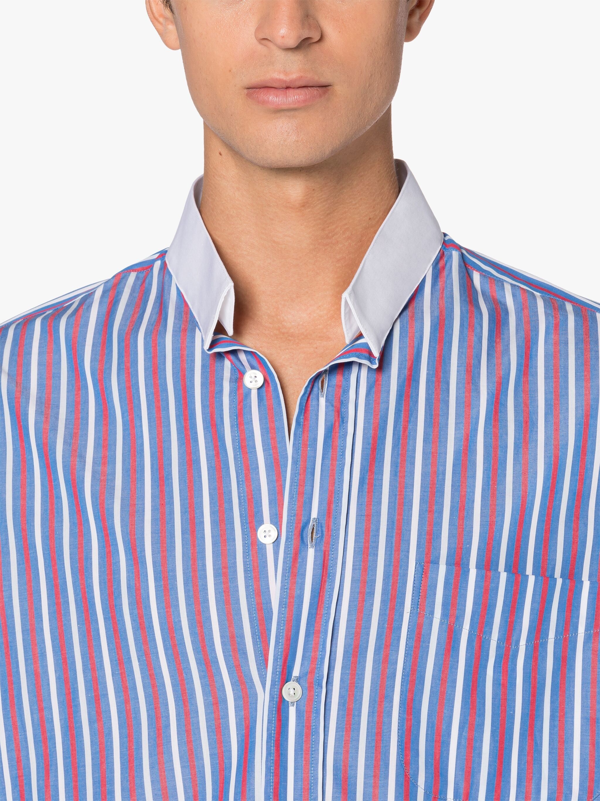 ROMA BLUE & RED STRIPE BUTTON DOWN SHIRT - 5