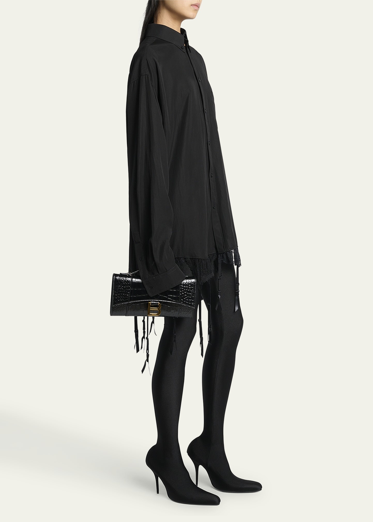 Hourglass Croc-Embossed Leather Top-Handle Bag - 6