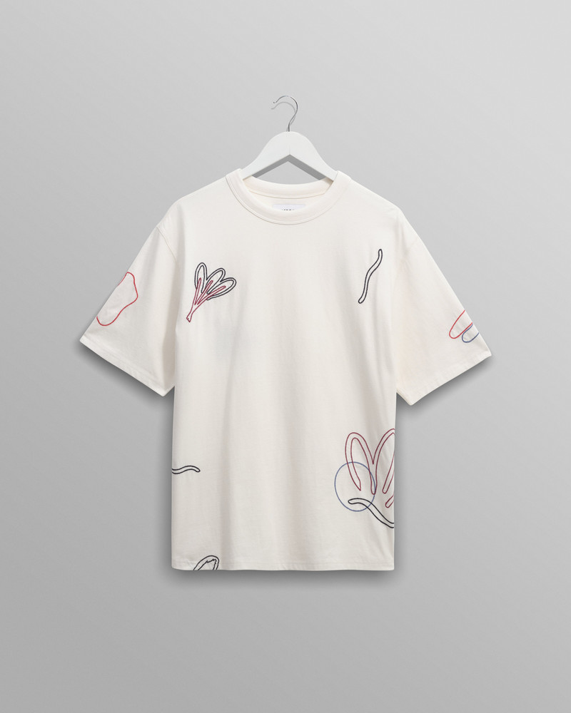 Milton - Ecru Embroidered Organic Cotton T-Shirt 1