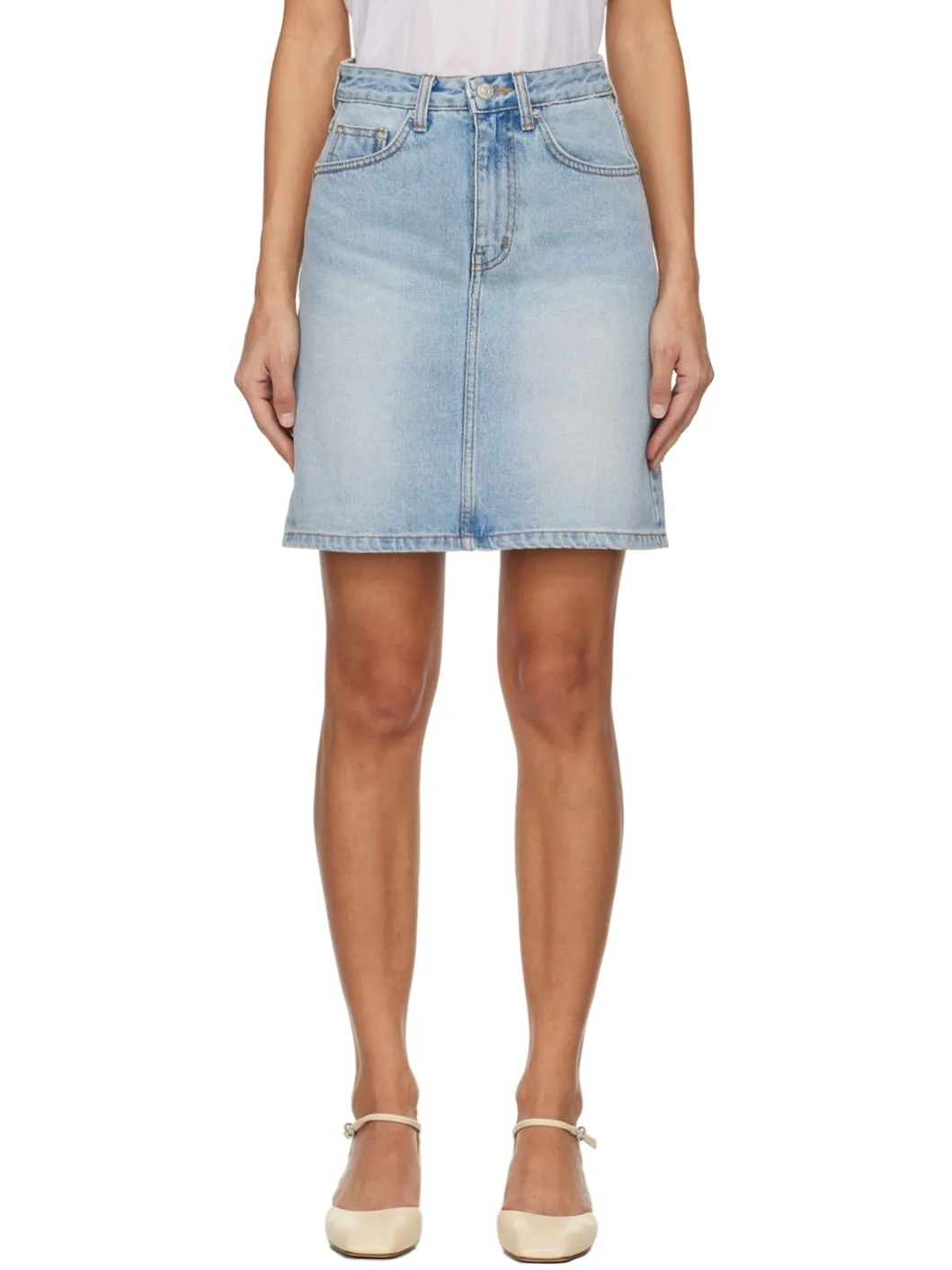 Blue Faded Denim Miniskirt - 1