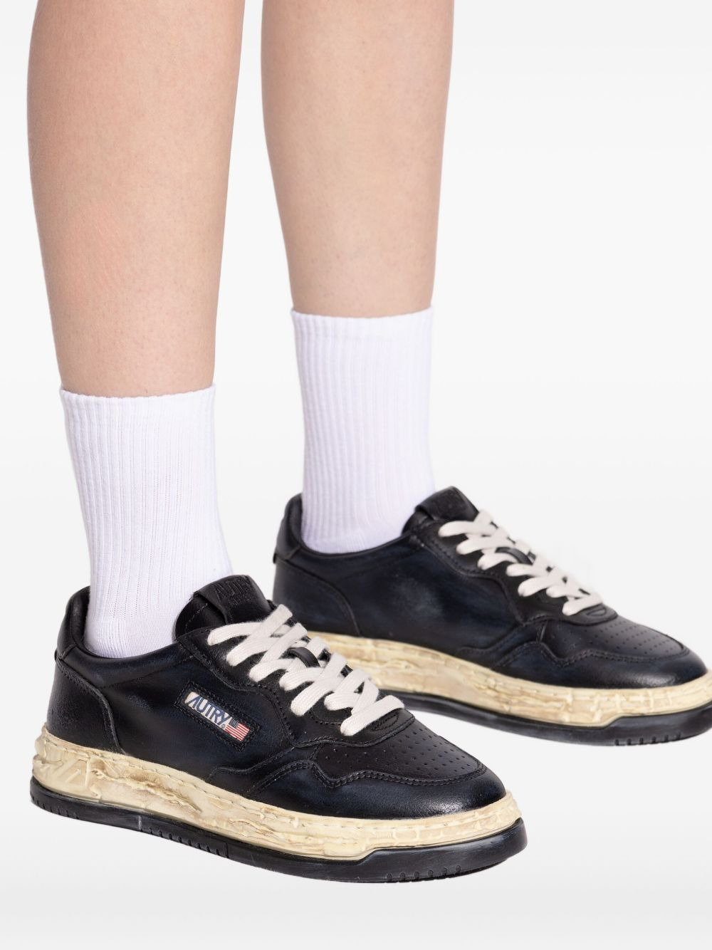 leather distressed-sole sneakers - 5