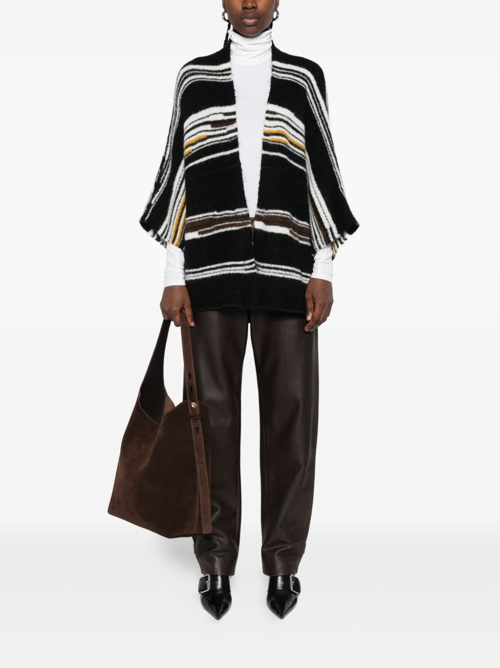 striped V-neck cardigan - 2