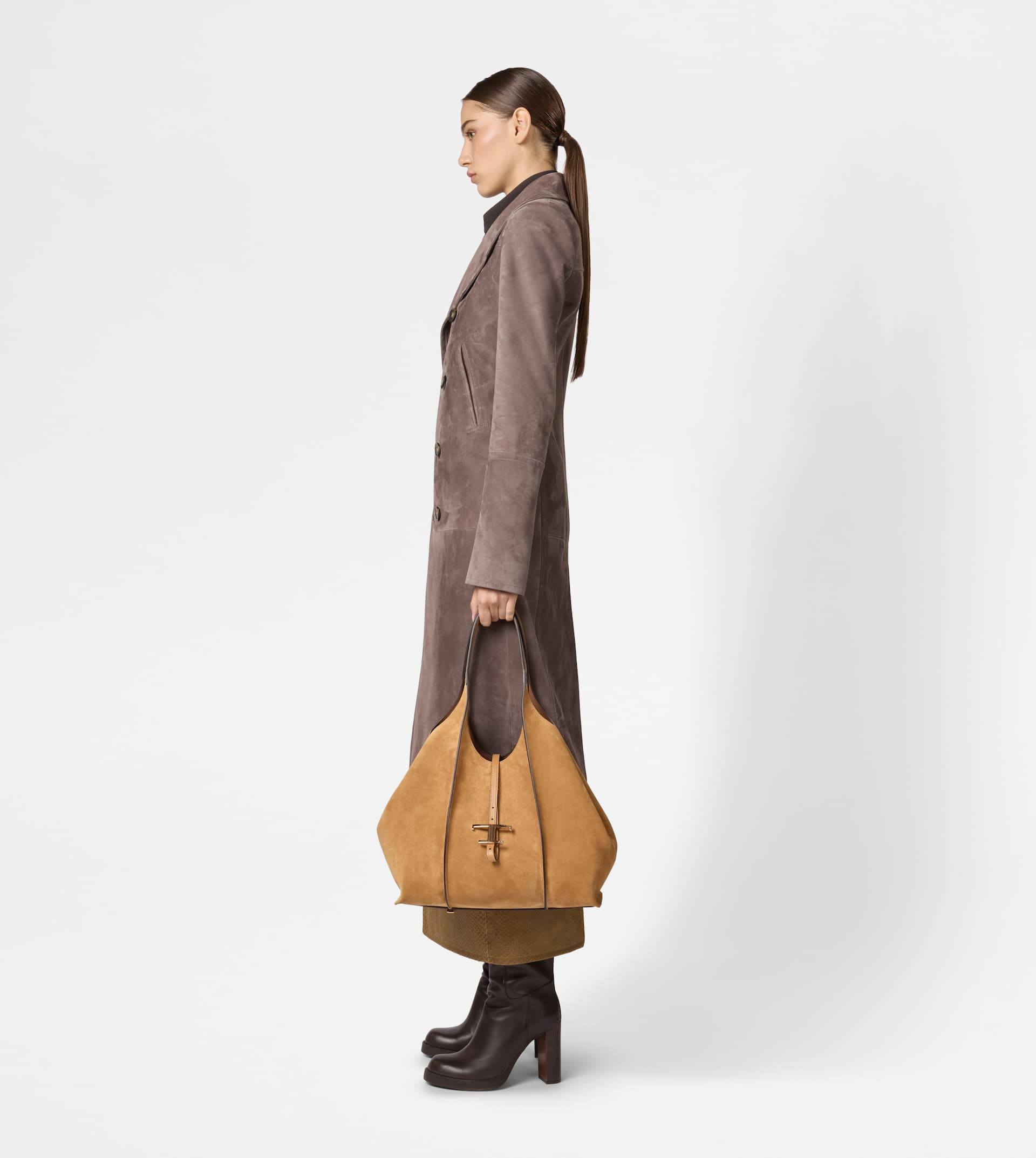 T TIMELESS SHOPPING BAG IN SUEDE MEDIUM - BROWN - 7
