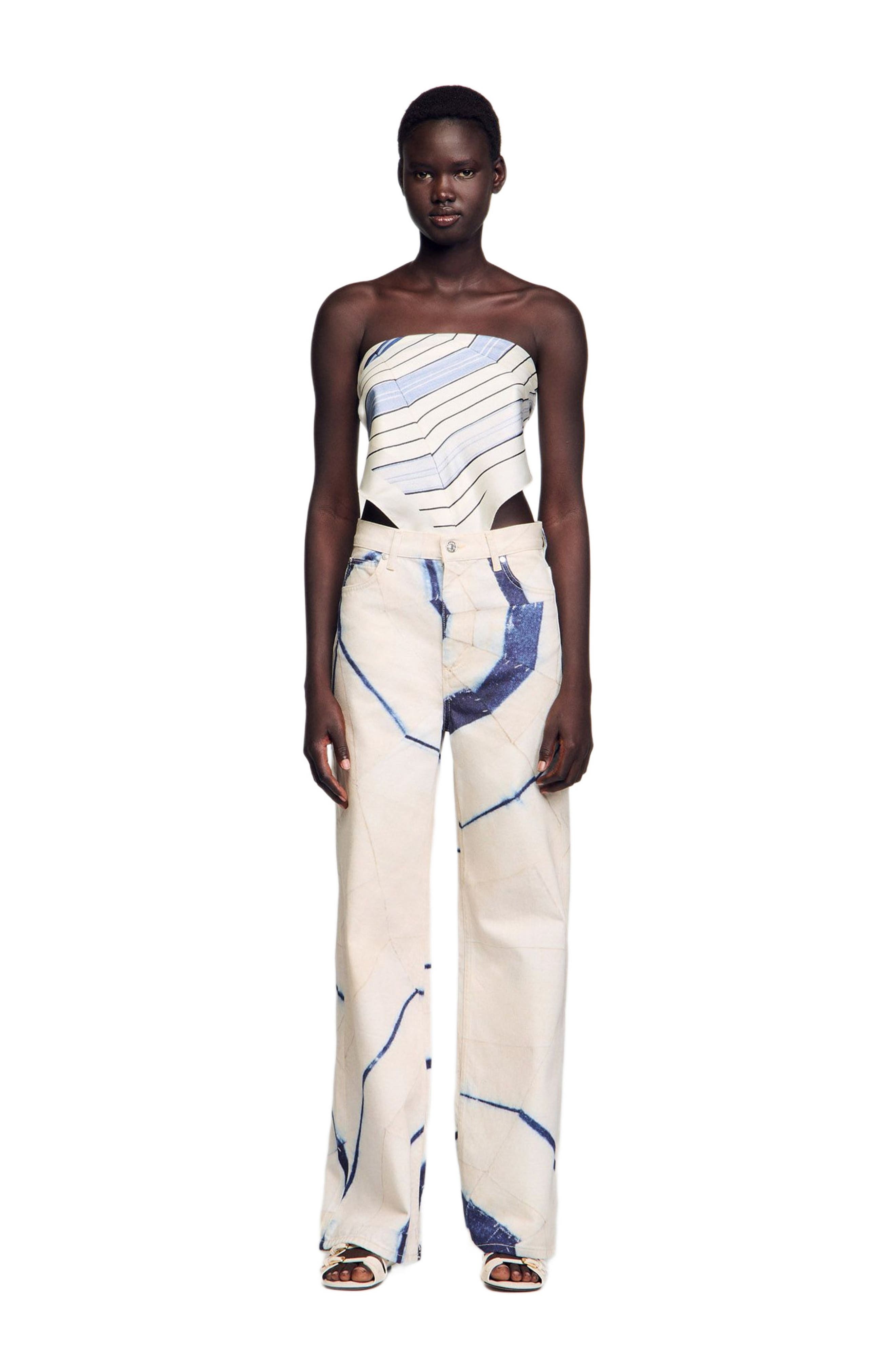 SANDRO Wide-leg striped jeans in Ecru at Nordstrom - 1