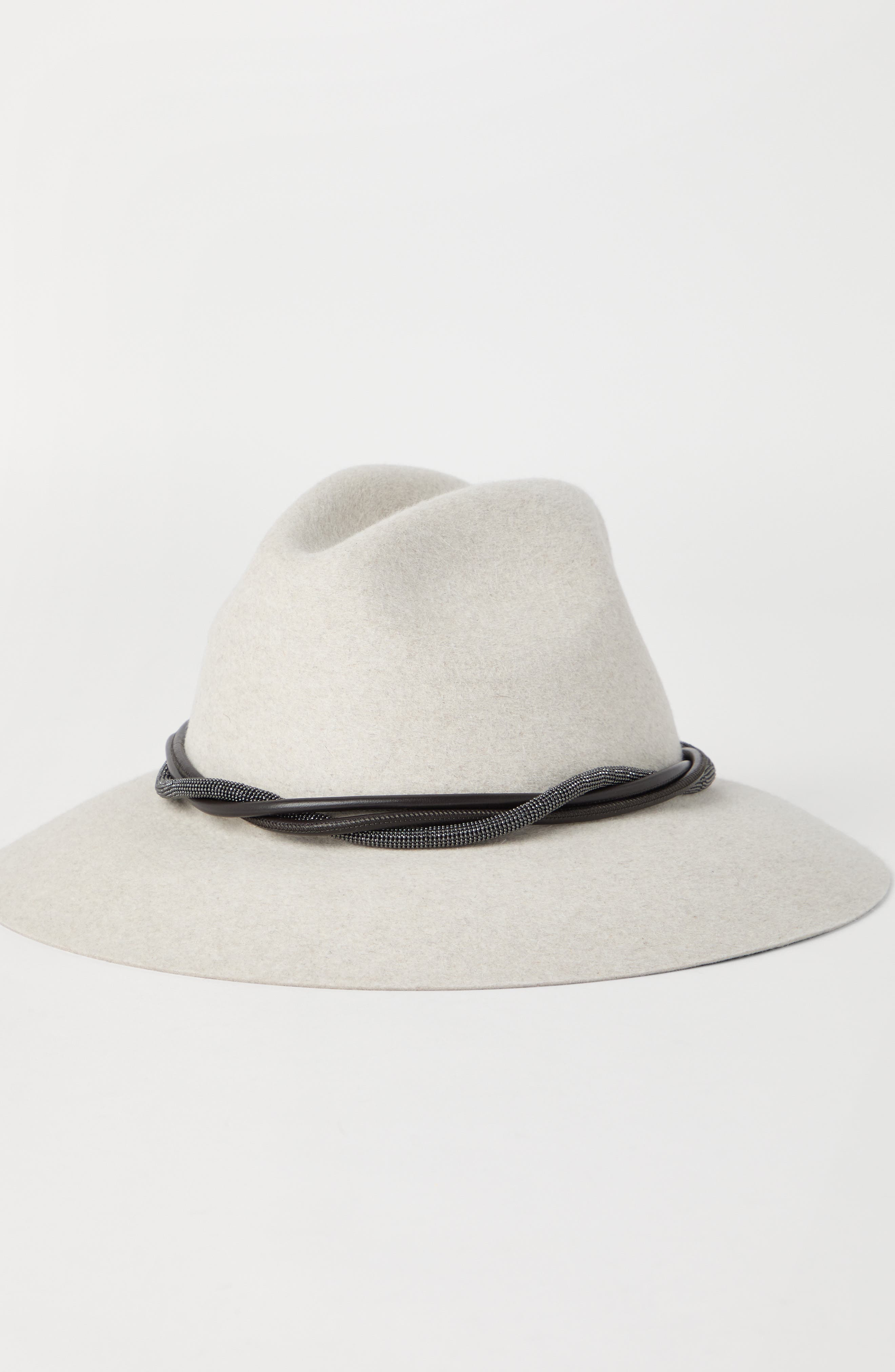 Brunello Cucinelli Felt fedora with monili in Light Grey at Nordstrom - 2
