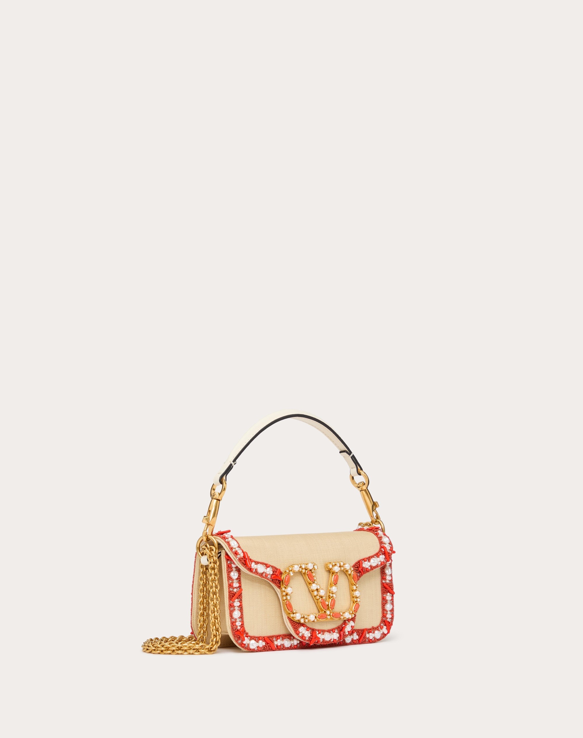 SMALL VALENTINO GARAVANI LOCÒ RAFFIA SHOULDER BAG WITH EMBROIDERED TRIM - 3