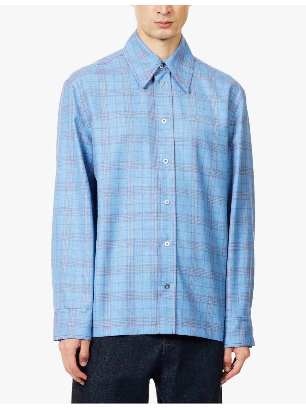 Check-Print Regular-Fit Wool And Linen Shirt - 3