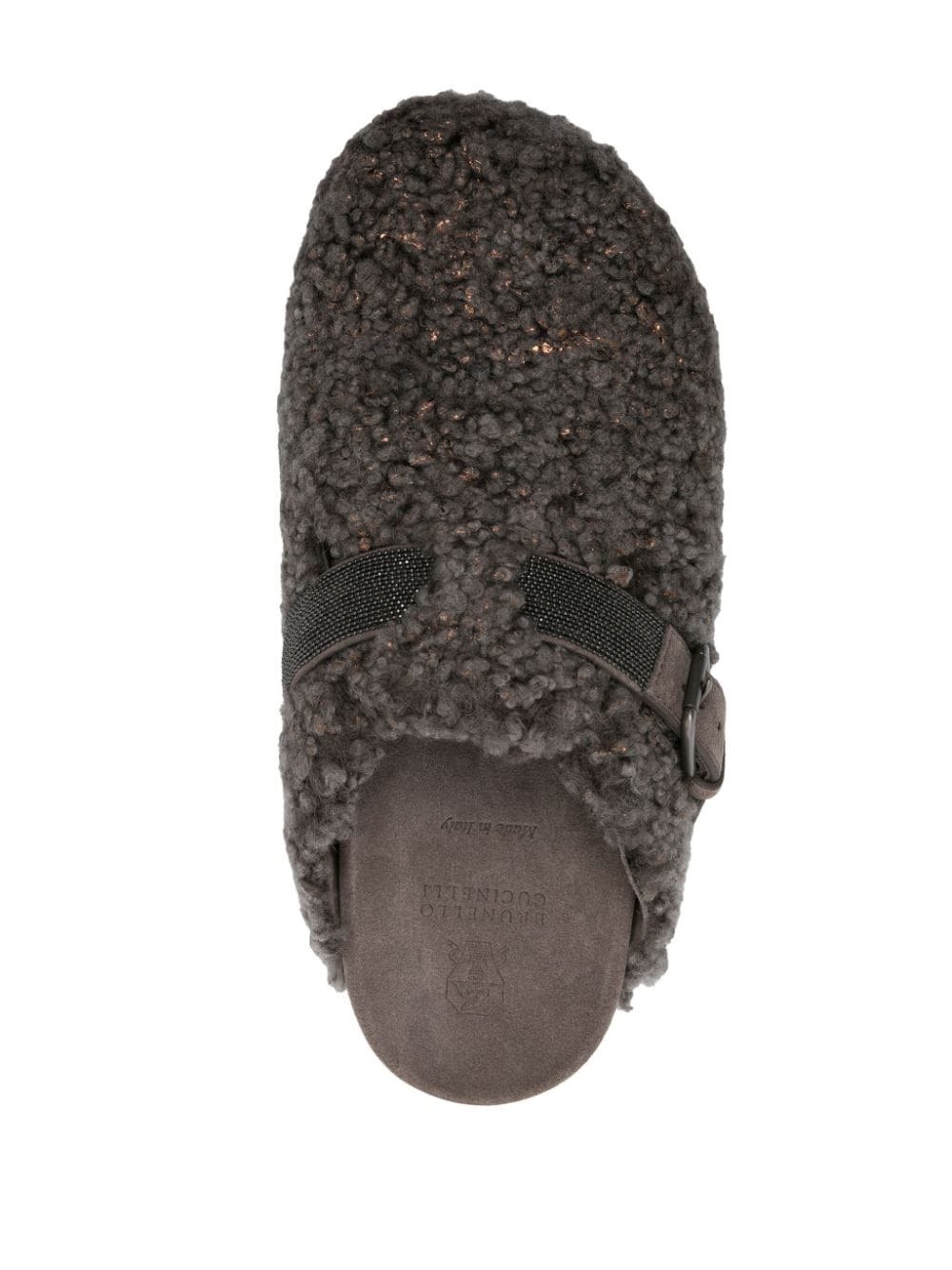 strap-detail shearling flat mules - 4