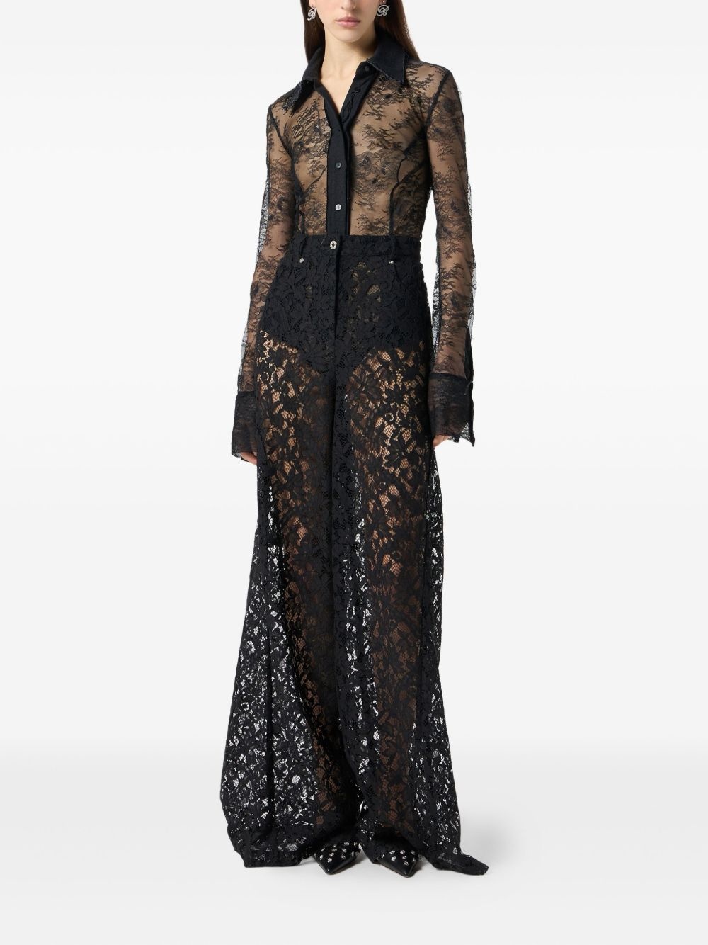 lace-panelled shirt bodysuit - 2