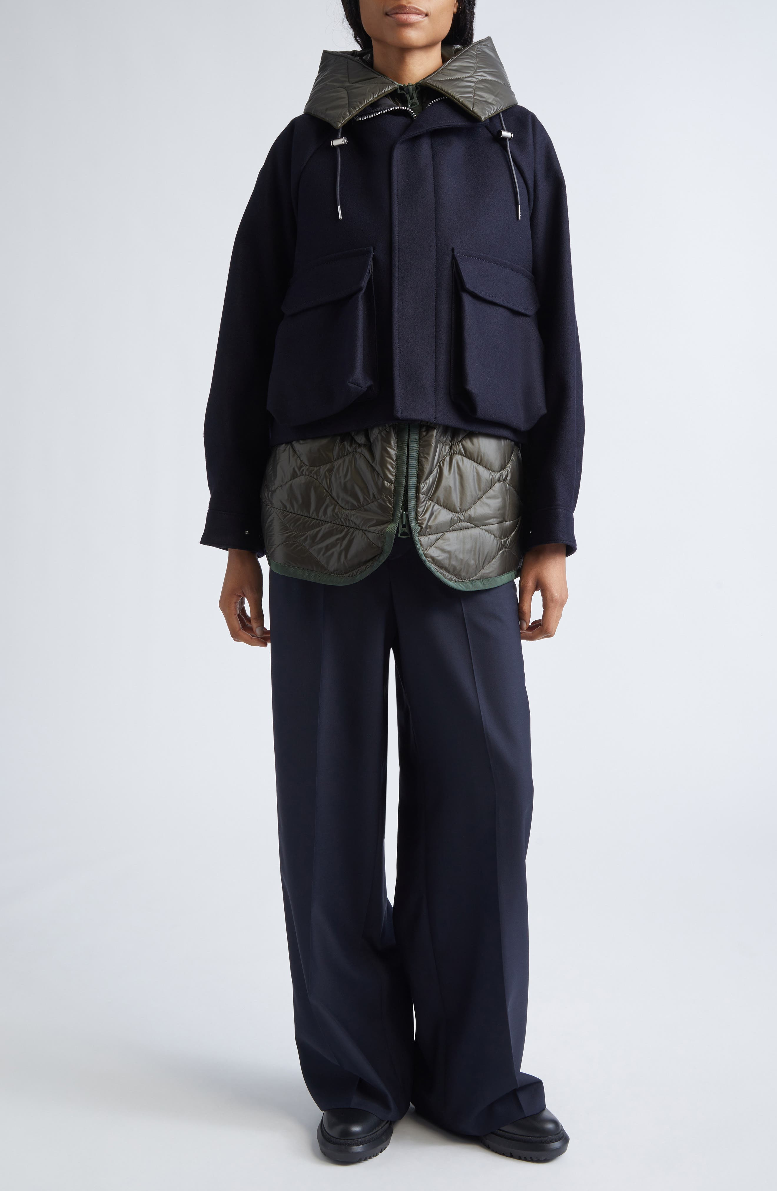 Sacai Mixed Media Blouson Jacket in Navy/Khaki at Nordstrom - 2