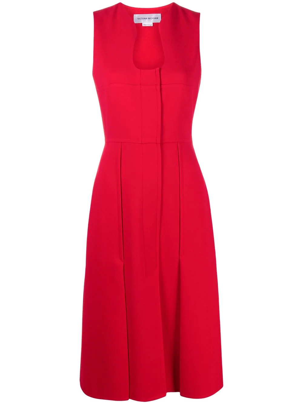 sculpted neckline pleated midi dress - 1