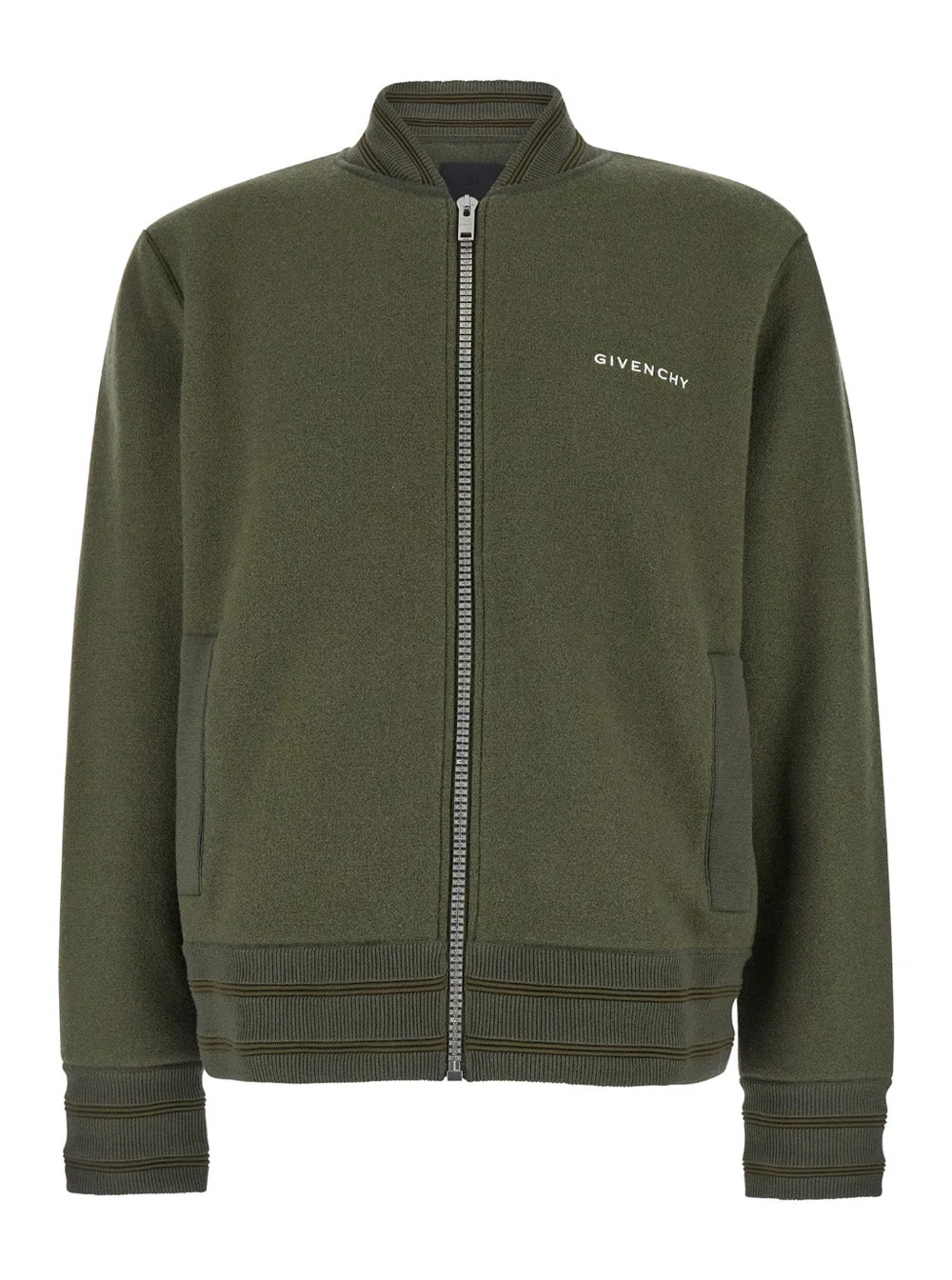 Givenchy Men Green Sweatshirt With Bomber Collar And 4G Logo In Wool Man - 1