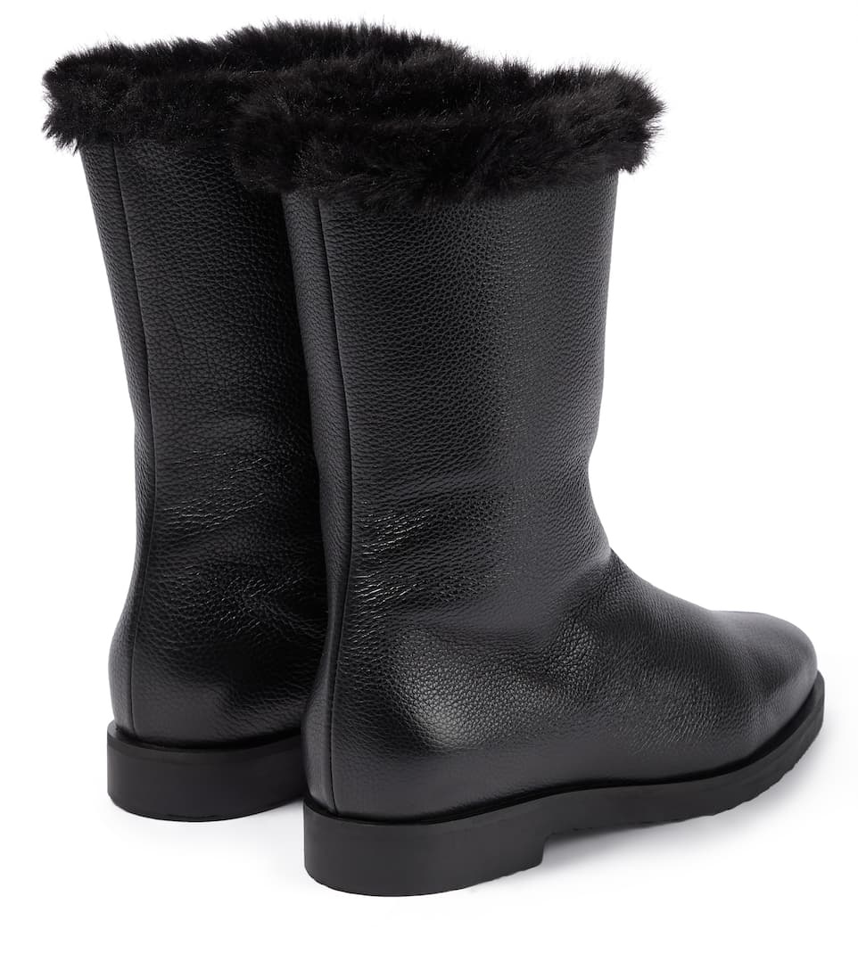 Faux fur-lined leather ankle boots - 3