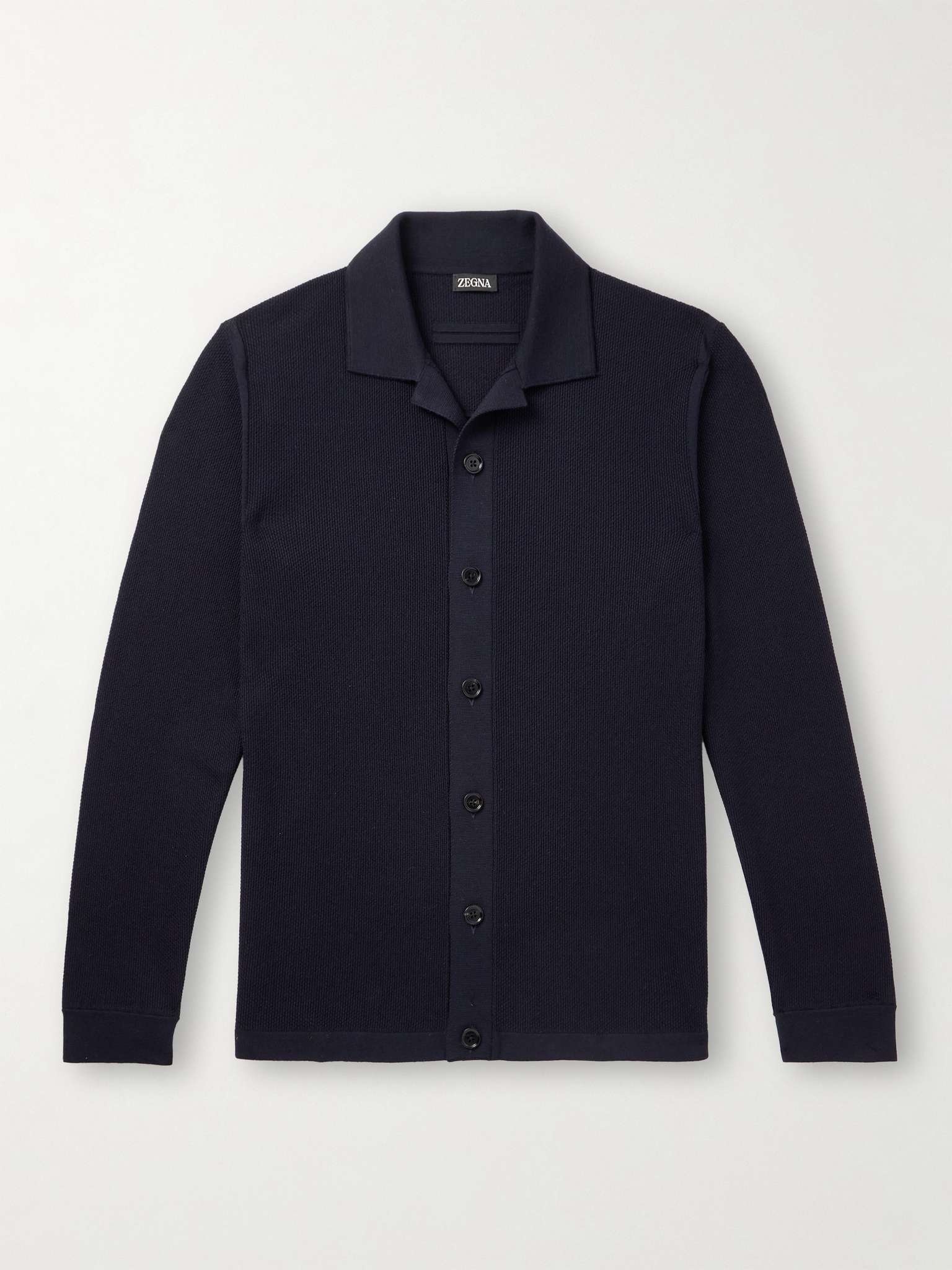 Camp-Collar Wool-Piqué Cardigan - 1