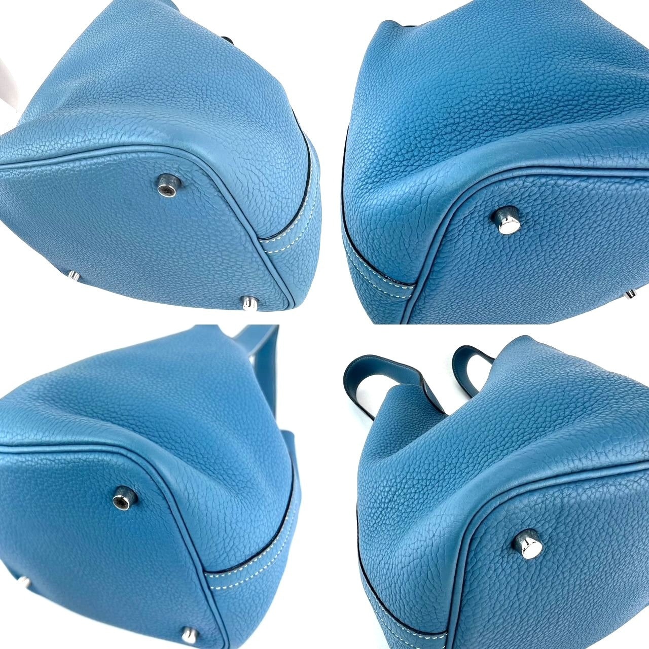 Hermes Taurillon Clemence Picotin 22 MM Blue Leather Hand Bag - 4