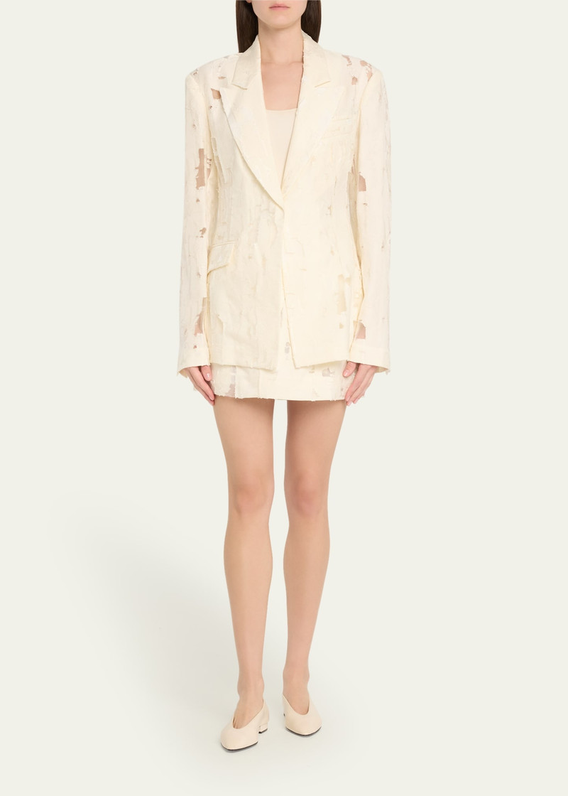 GRACE LING Peak-Lapel Distressed Burnout Blazer outlook