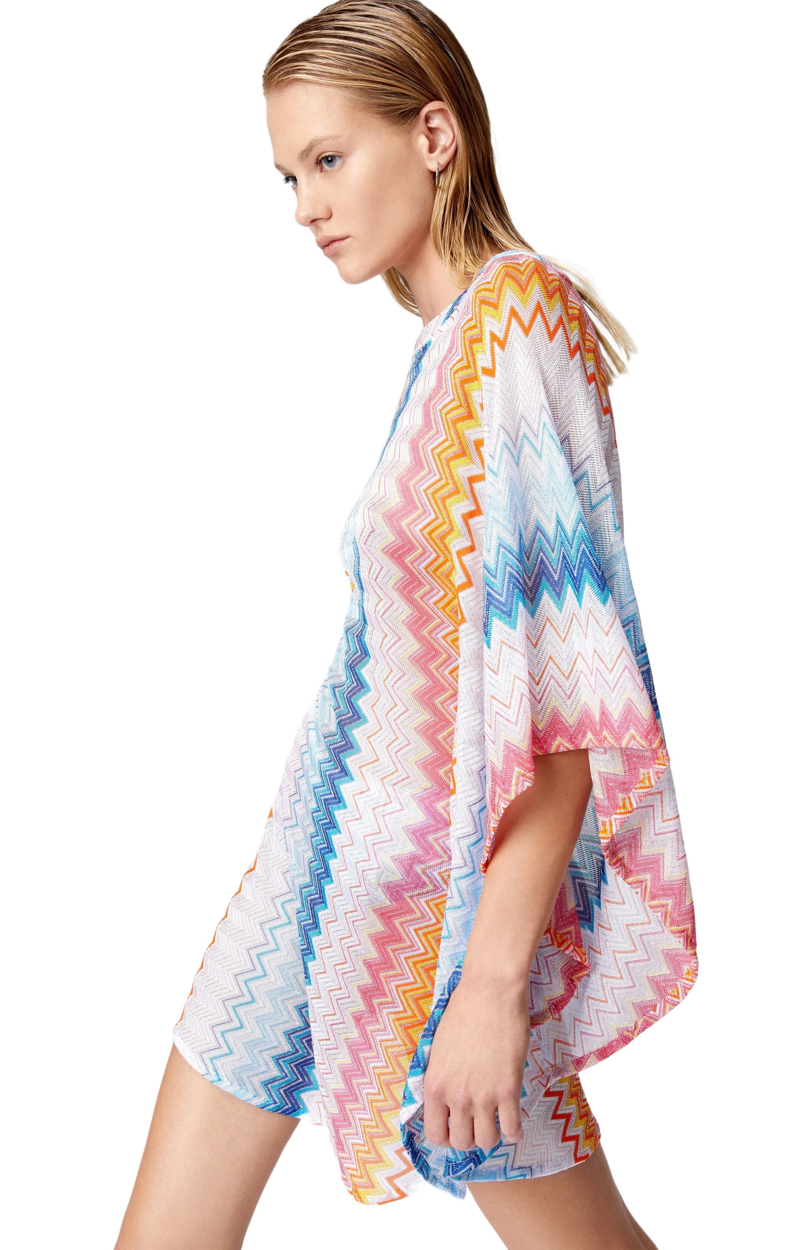 Missoni Short Kaftan In Zig Zag Lamé Viscose Blend With Batwing Sleeves in Multicoloured at Nordstro - 3