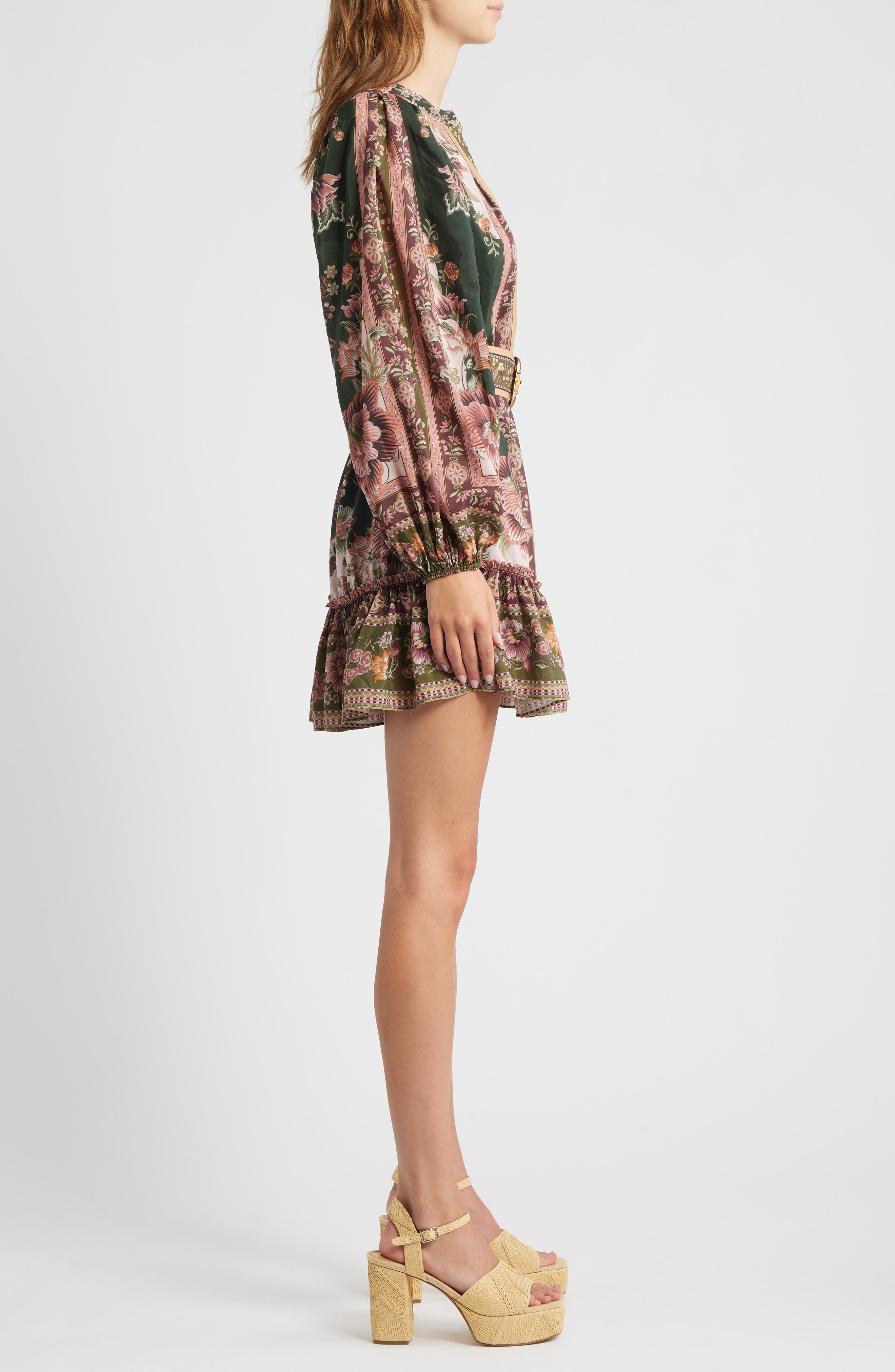 FARM Rio Flowering Garden Tree Long Sleeve Cotton Blend Minidress in Green at Nordstrom - 3