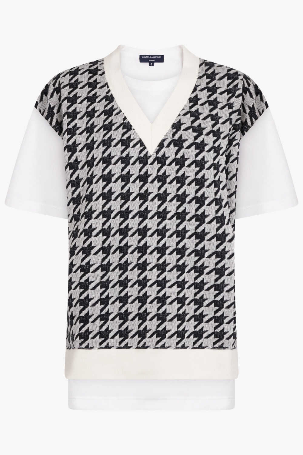 LAYERED T-SHIRT/HOUNDSTOOTH KNIT S/S T-SHIRT | WHITE/BLACK - 1