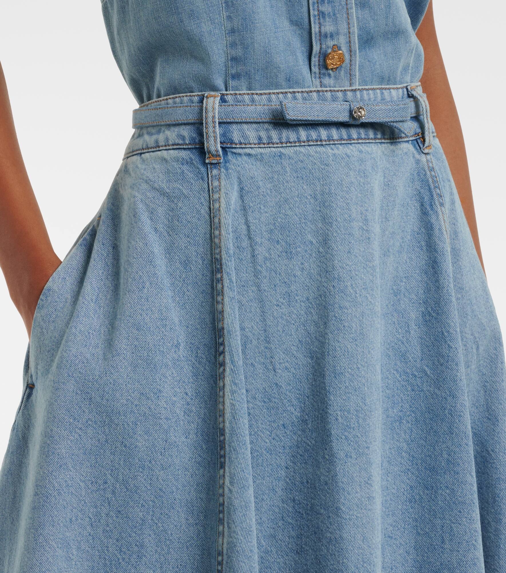 【Zimmermann】Crush Denim Full flared midi skirt Crush Denim Full flared midi skirt in blue - Zimmermann