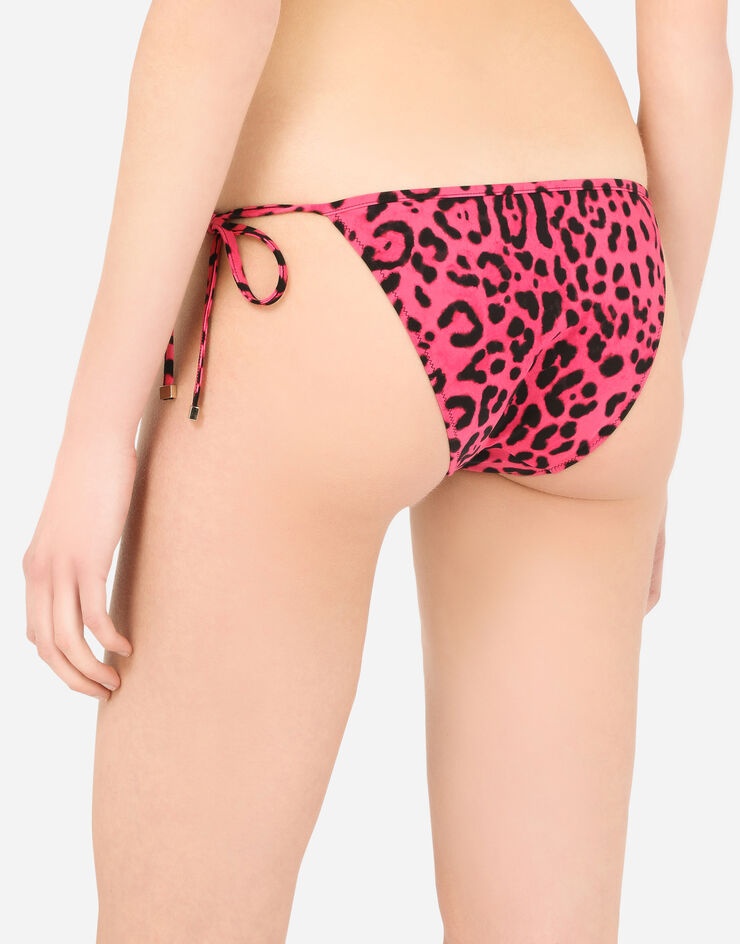 Bikini bottoms with neon leopard print with string ties - 5