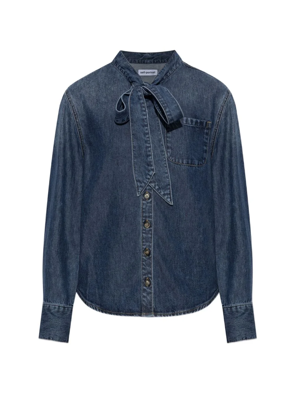 tie-neck denim shirt - 1