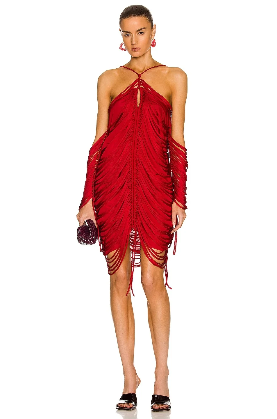 Shiny Viscose Fringe Knit Dress - 1