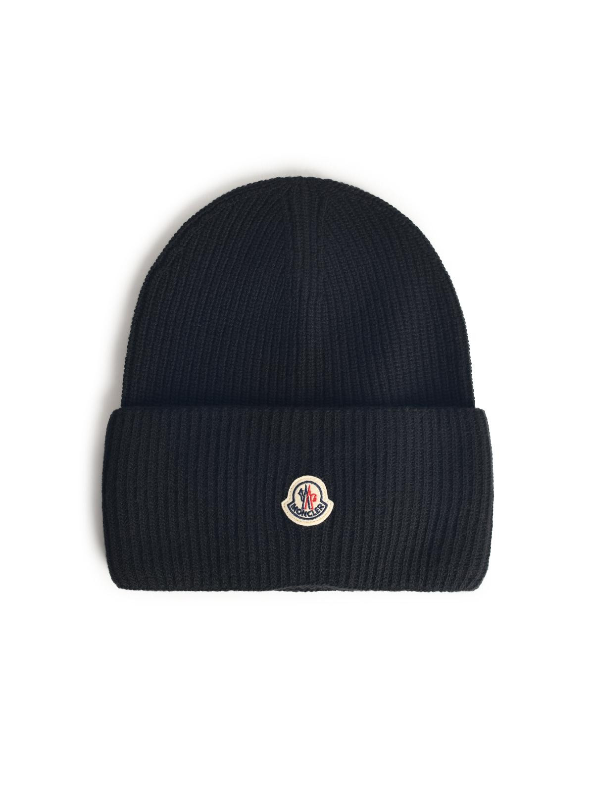 Moncler Black Virgin Wool Beanie Women - 1