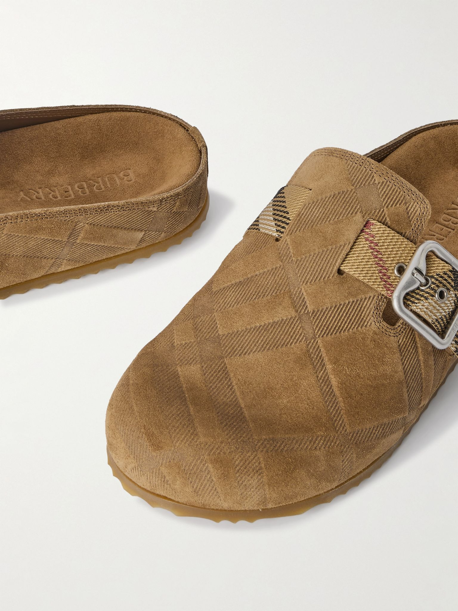 Urchin canvas-jacquard trimmed textured-suede clogs Beige - 4