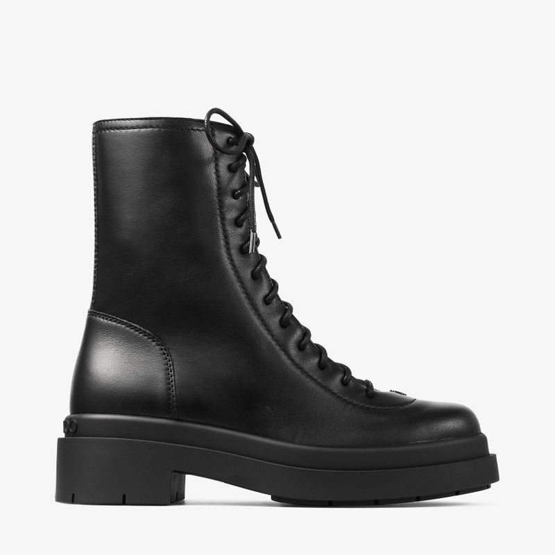 Sima Flat Black Smooth Leather Ankle Boots 1
