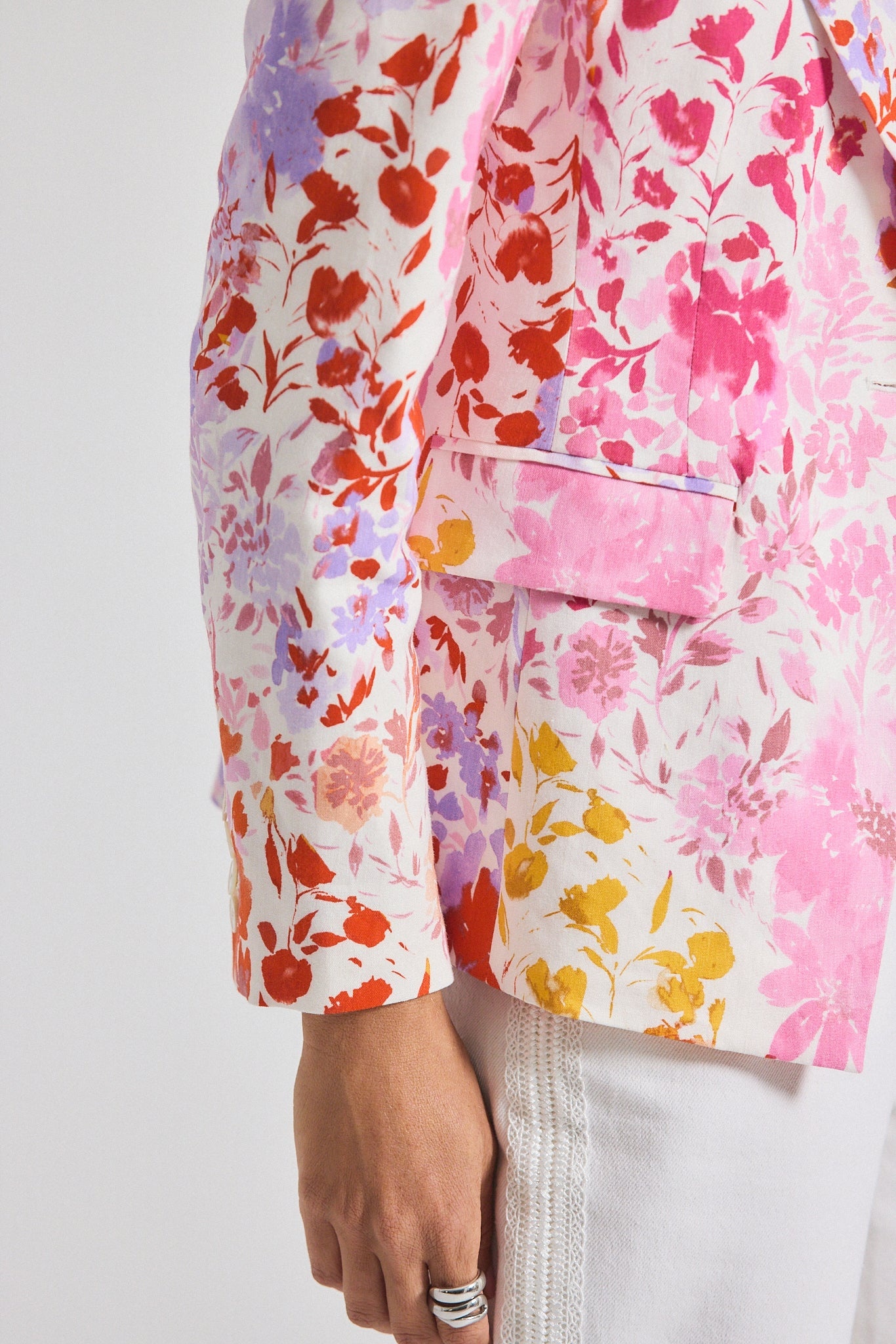 IRINA FLORAL PRINTED STRETCH LINEN BLAZER - 4
