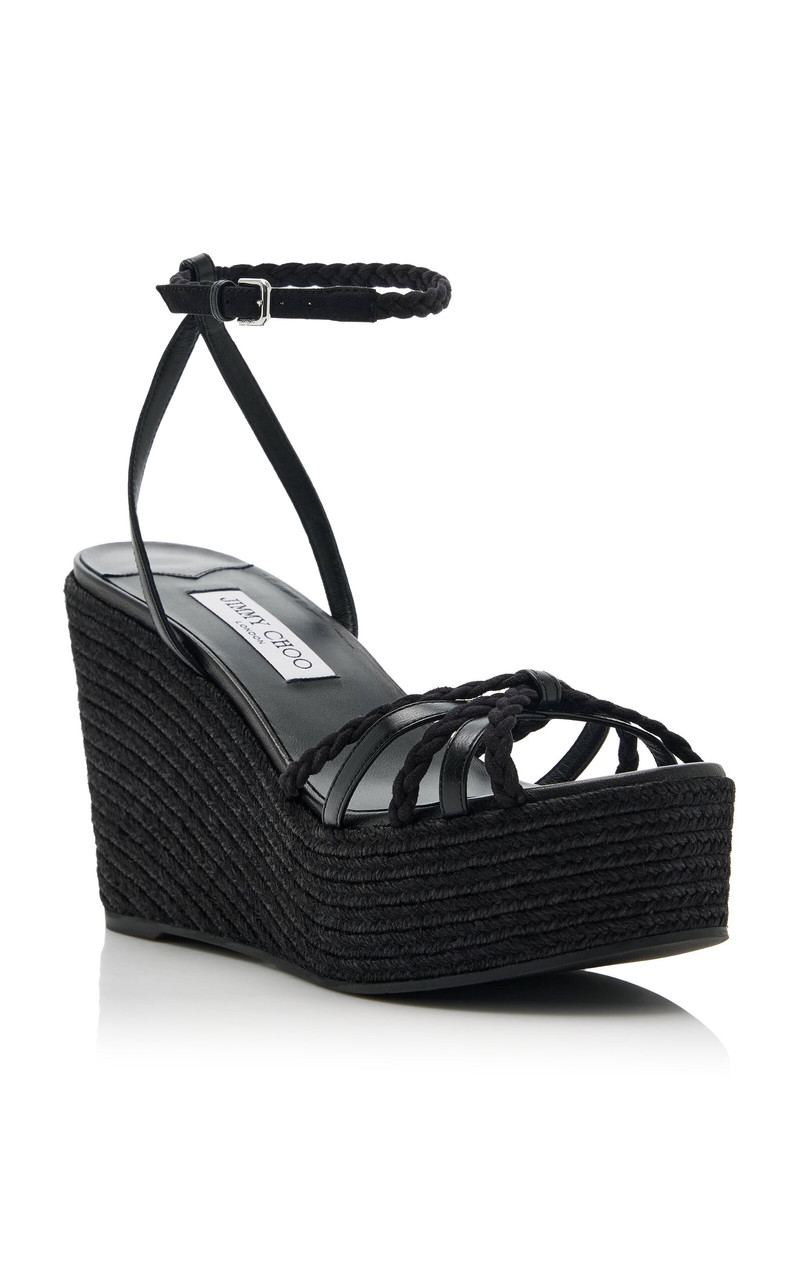 JIMMY CHOO Dree Suede Platform Wedge Sandals black outlook