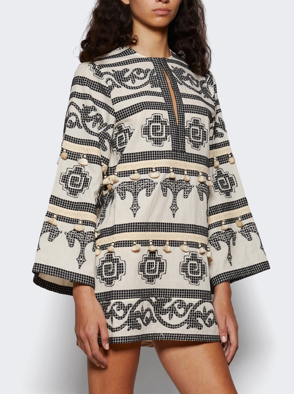 Quetzalcalt Temple Mini Dress Ecru And Black - 2