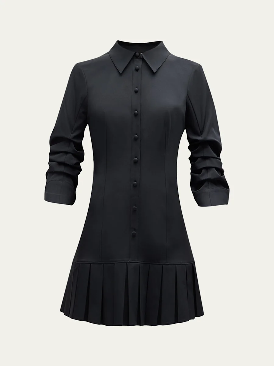 Lucilla Topstitched Pleated-Hem Mini Shirtdress - 1