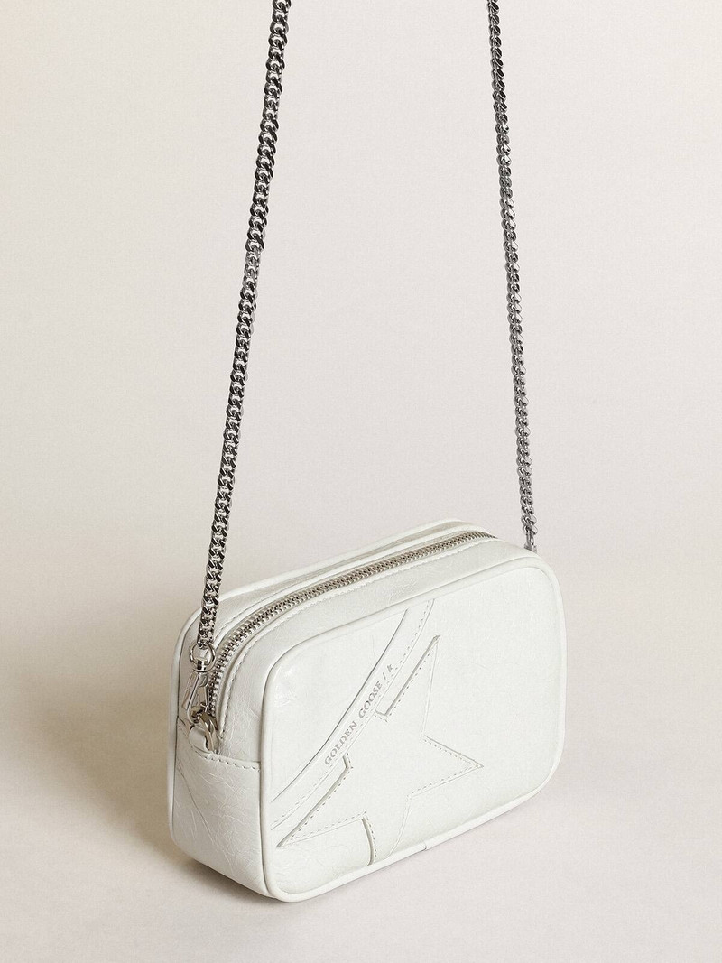 Golden Goose Women's Mini Star Bag in white glossy leather with tone-on-tone star outlook