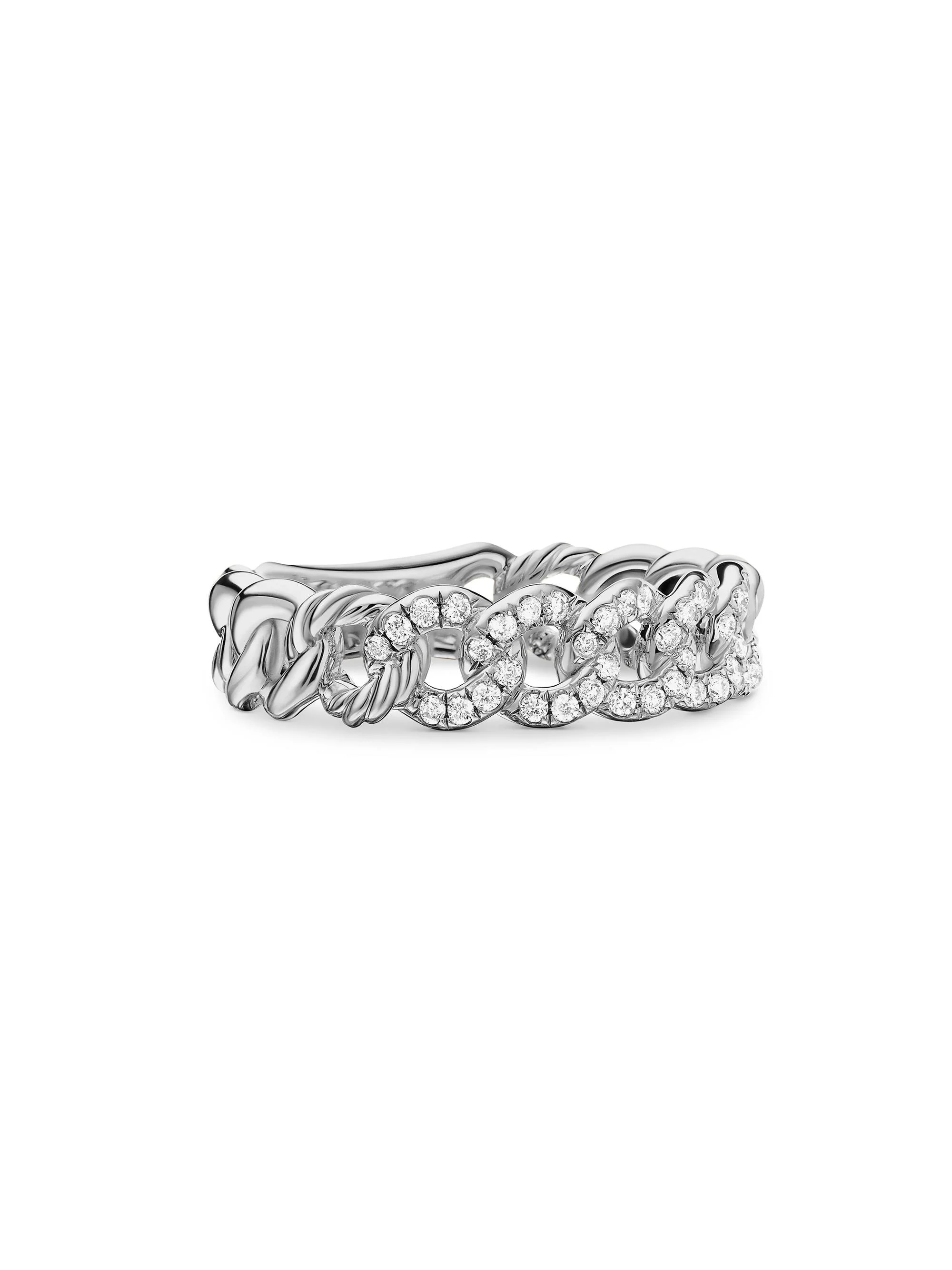 Women's Belmont Curb Link Band Ring with Pavé Diamonds - Sterling Silver - 1