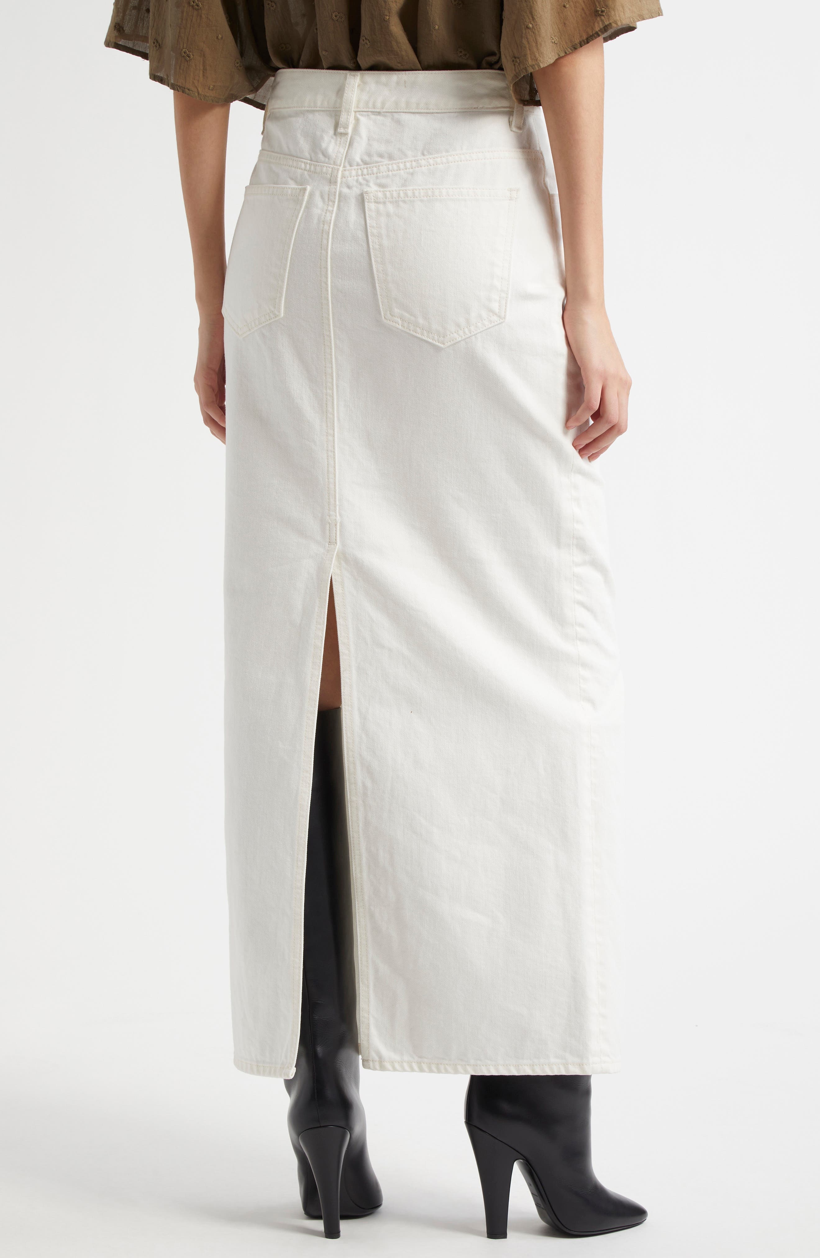 Nili Lotan Ozzy Denim Maxi Skirt in Cream at Nordstrom - 3