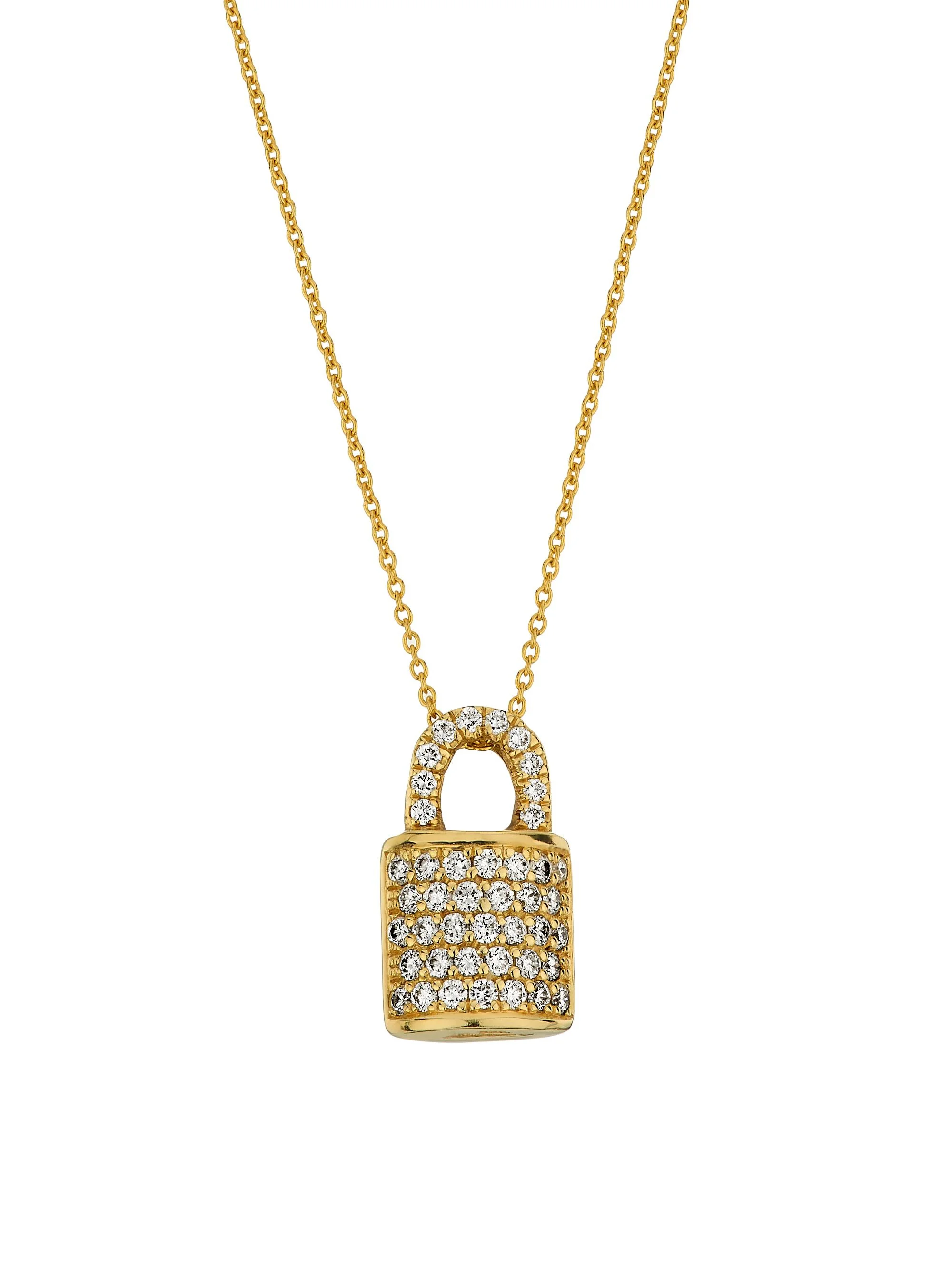 Women's Tiny Treasures Lock 18K White Gold, Ruby & 0.45 TCW Diamond Necklace - Yellow Gold - 1