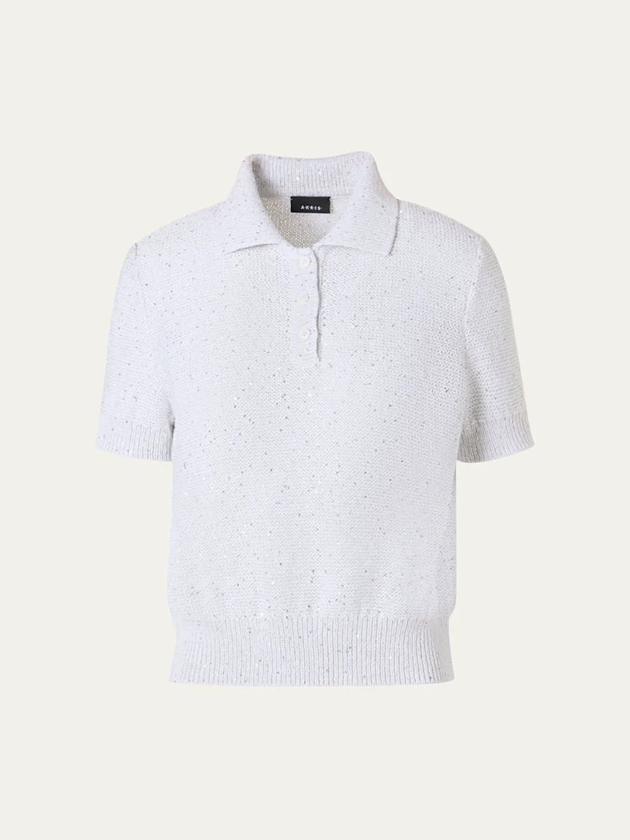 Micro Sequined Short Knit Sweater - 1