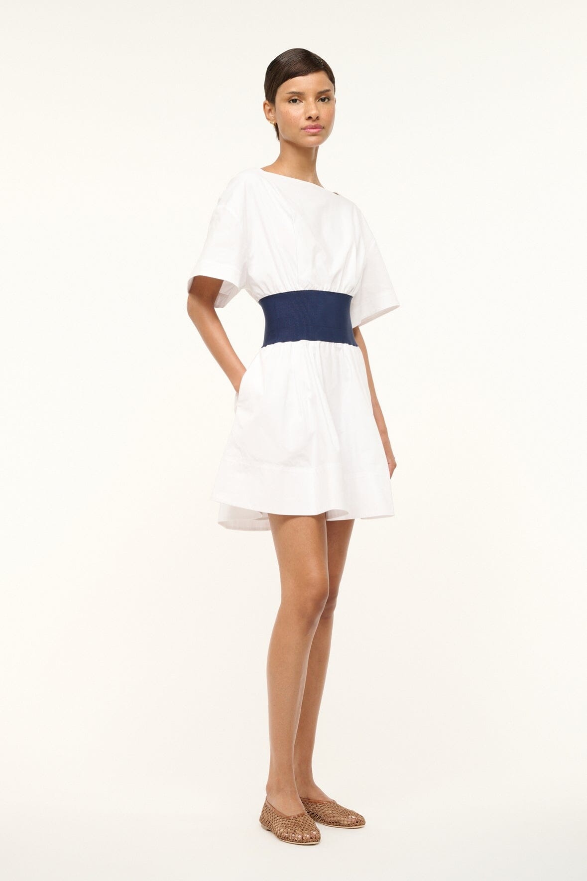 STAUD MINI AMY DRESS WHITE NAVY - 2